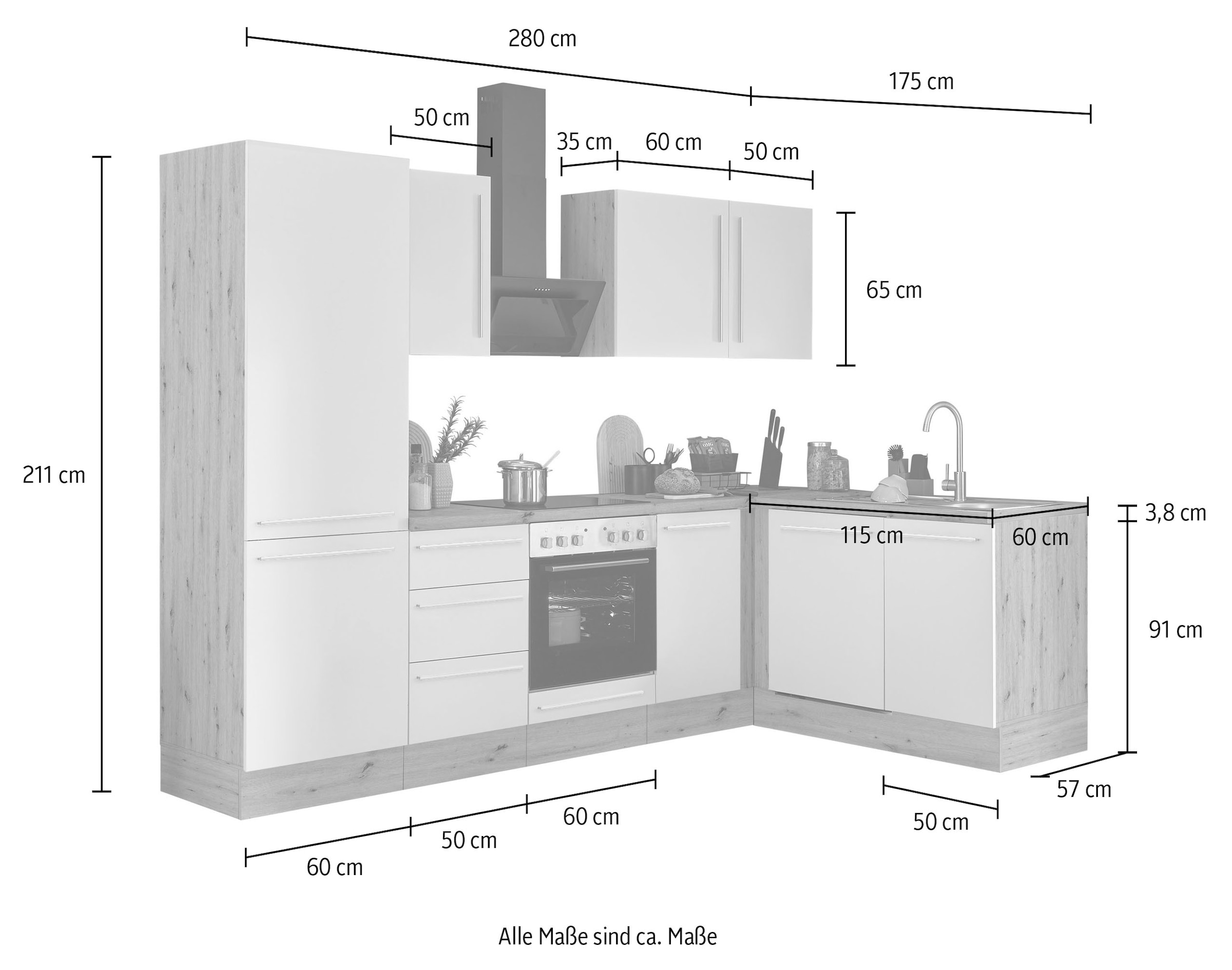KOCHSTATION Winkelküche »Florida, Stellbreite 280x165 cm«, wahlweise mit E-Geräten, mit Softclose für Türen und Schubkästen