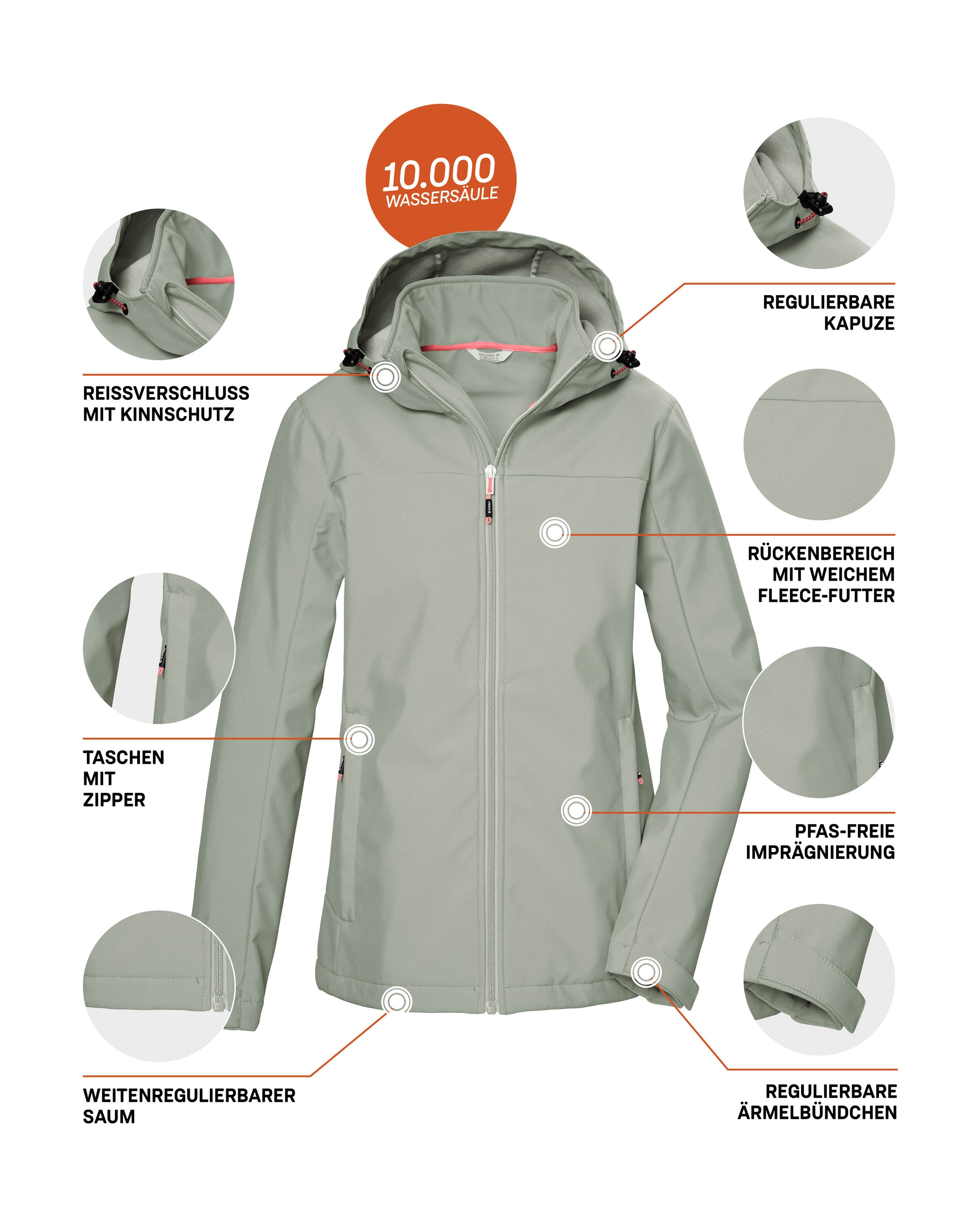 Killtec Softshelljacke »KOS 102 WMN SFTSHLL JCKT«, Wasserabweisende, atmungsaktive Softshelljacke, PFAS-frei imprägniert