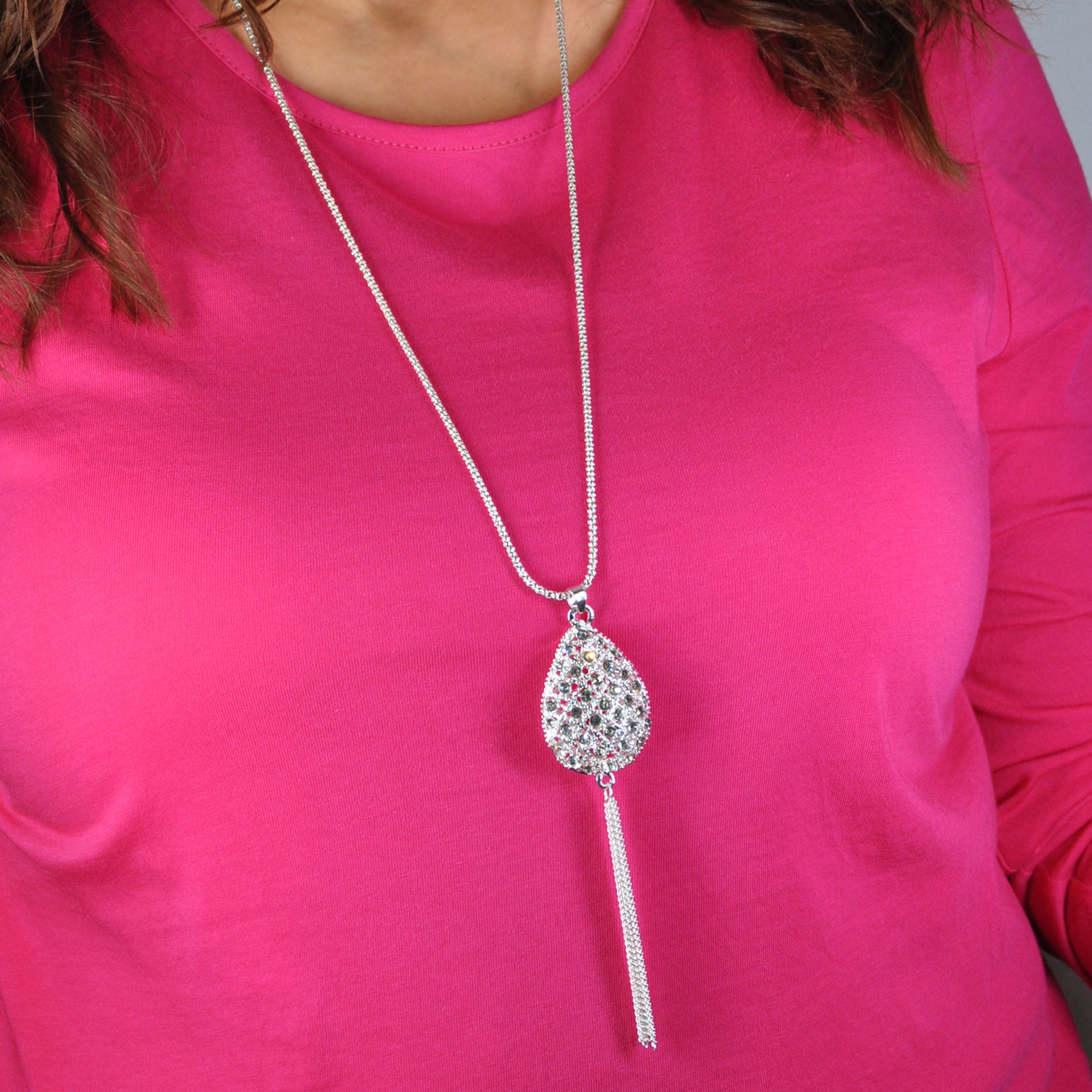 Steuer Kette mit Anhänger »Metal Diamantiert Glasstein weiß«