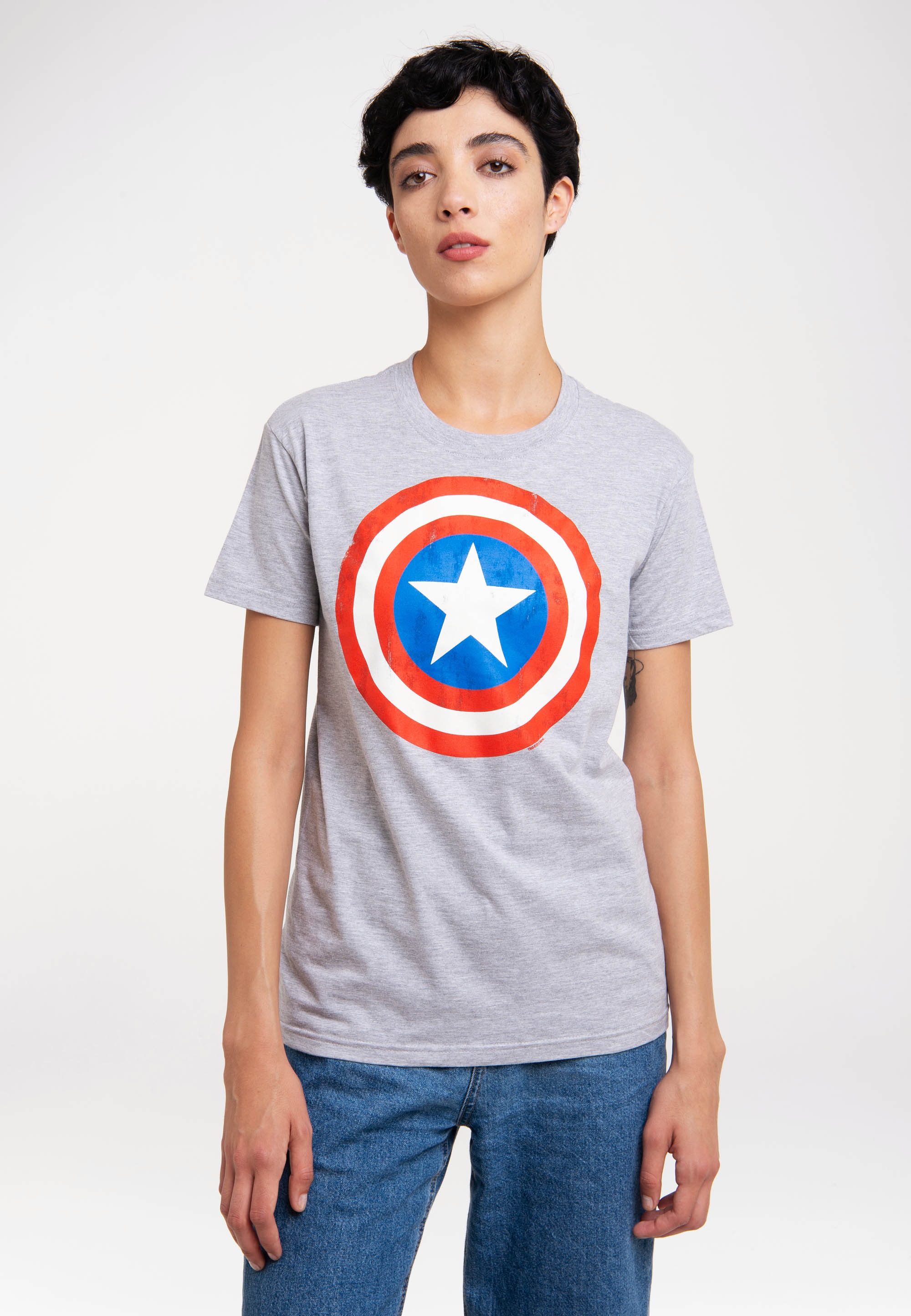 T-Shirt »Marvel LOGOSHIRT lizenziertem ▷ - BAUR America mit Comics | Print bestellen Logo«, Captain