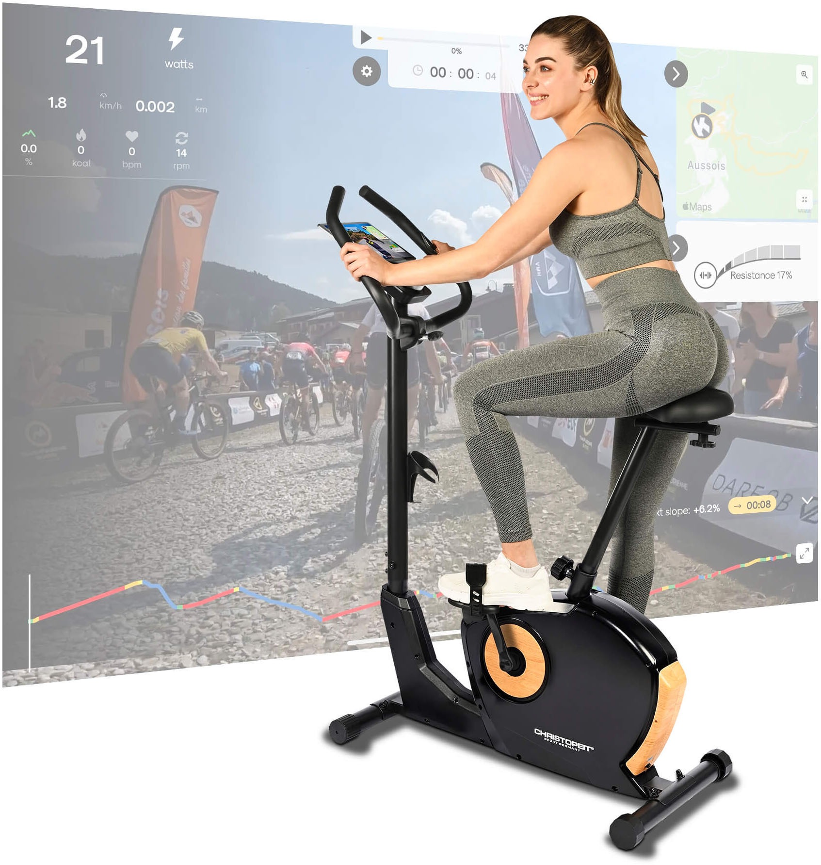 Christopeit Sport® Ergometer »ET 3.1«, (Kinomap kompatibel), Schwungmasse ca. 7 kg, 32 Widerstandsstufen