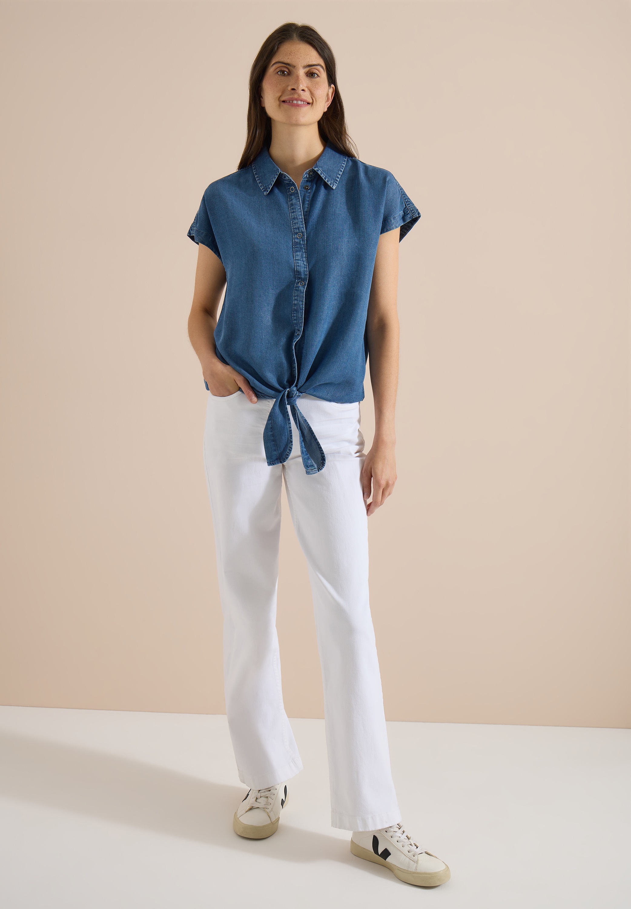 Cecil Kurzarmbluse in Denim-Optik