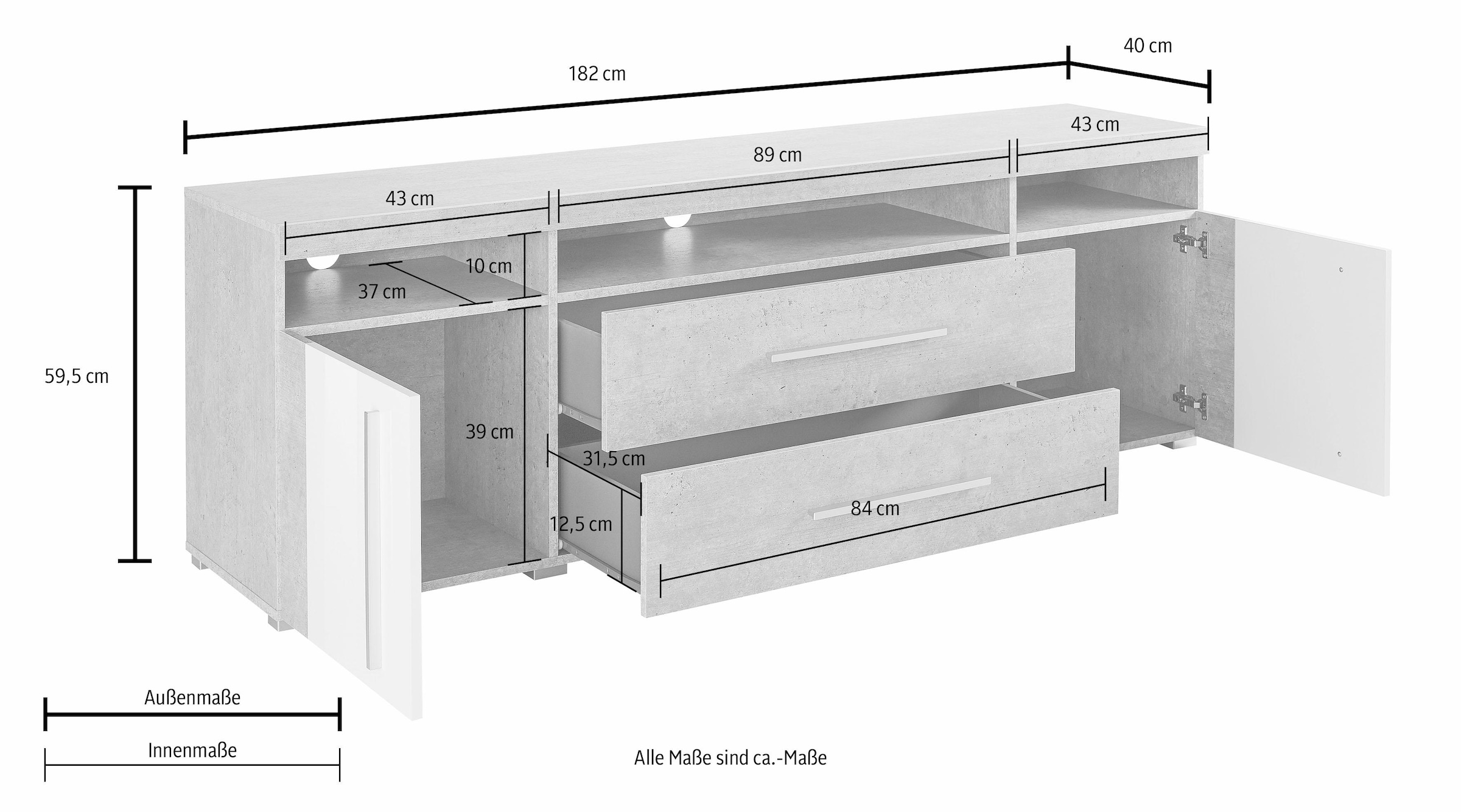 INOSIGN Lowboard »Roger,Breite 182 cm, stilvolle TV-Kommode, 2Türen 2 Schubladen«, TV-Schrank mit viel Stauraum, TV-Board