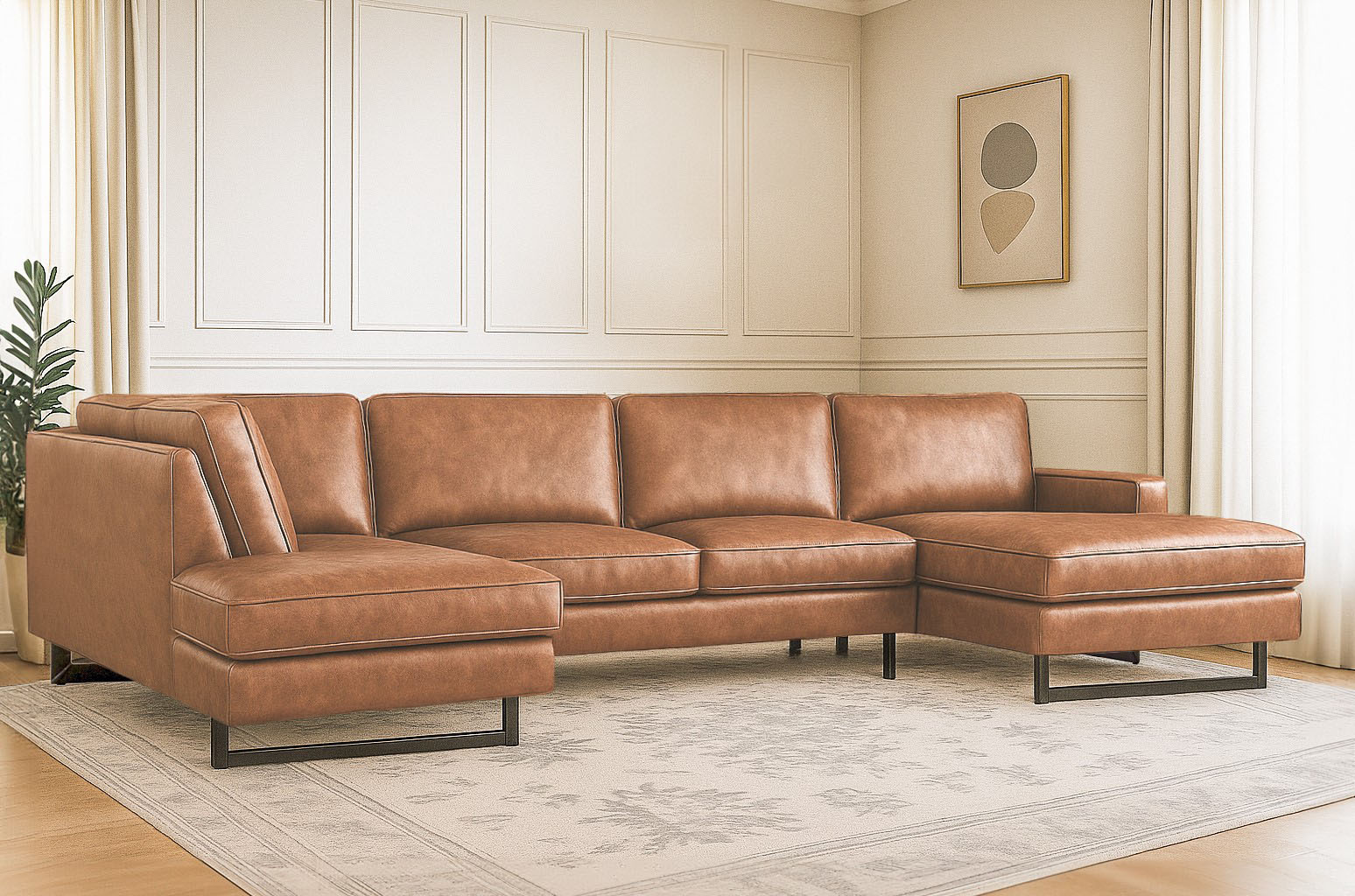 OTTO home Wohnlandschaft "Pinto, 350 cm, U-Form, XXL, mit Ottomanen" Cord, Chenille, Lederoptik, mit Keder, Metallfüße, Wellenunterfederung