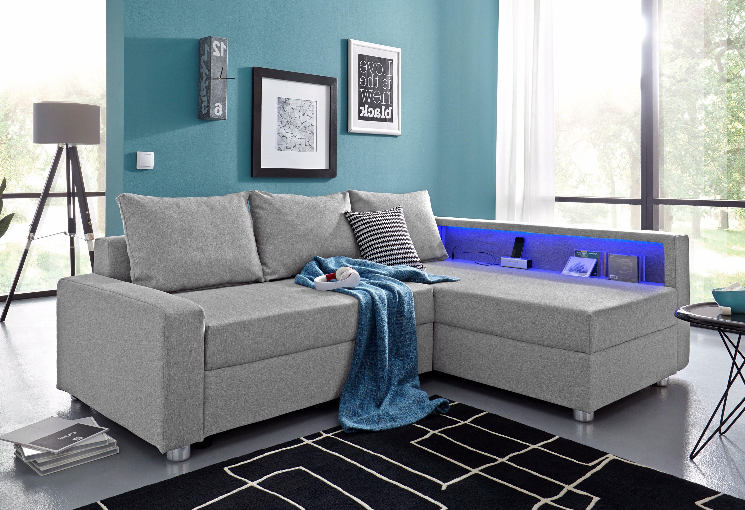 COLLECTION AB Ecksofa »Relax L-Form«, inklusive Bettfunktion, Federkern, wahlweise mit RGB-LED-Beleuchtung