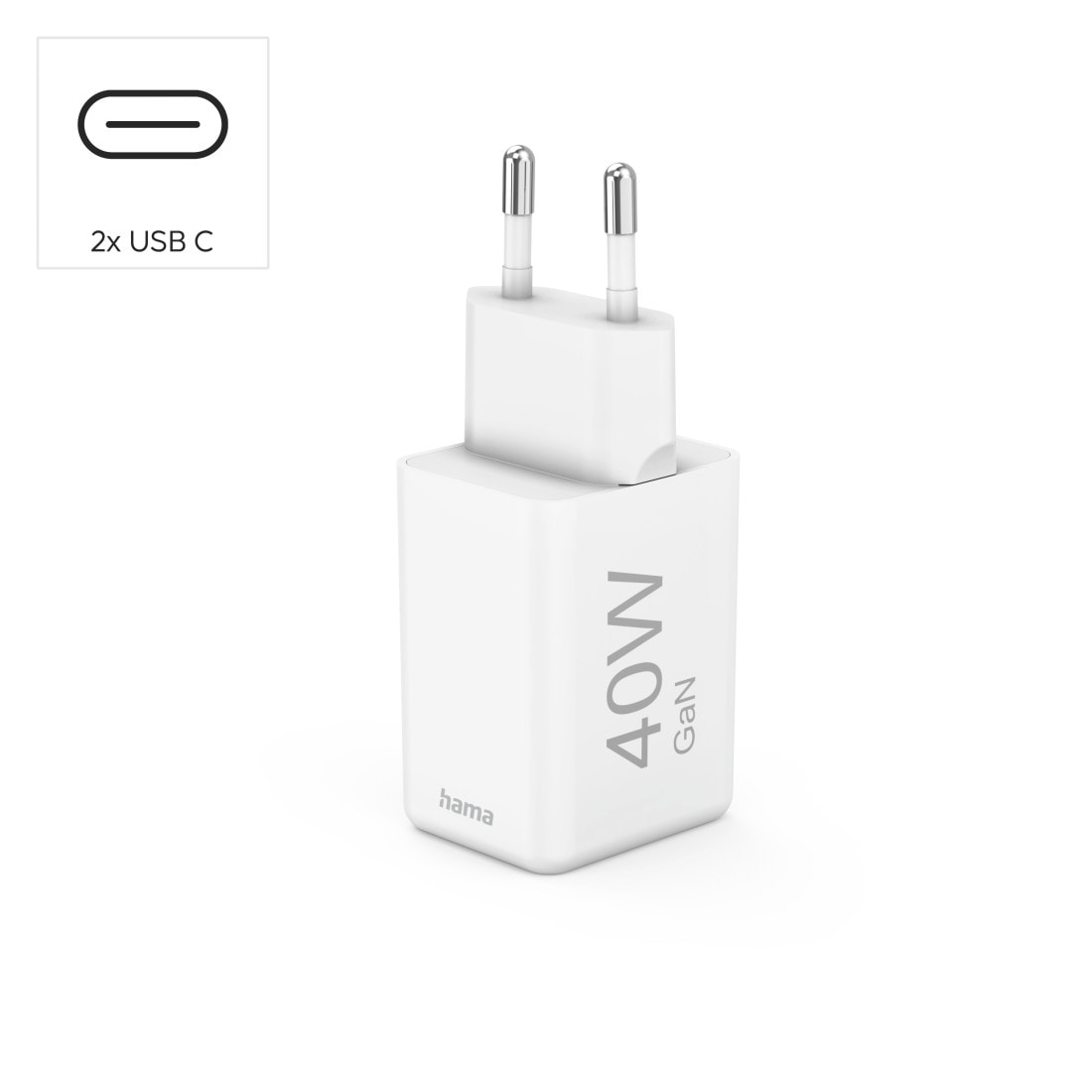 Hama Schnelllade-Gerät »Schnellladegerät, GaN, 2x USB-C, Super-Mini-Ladegerät, PD, 40 W, Weiß« 1 Stk. tlg.