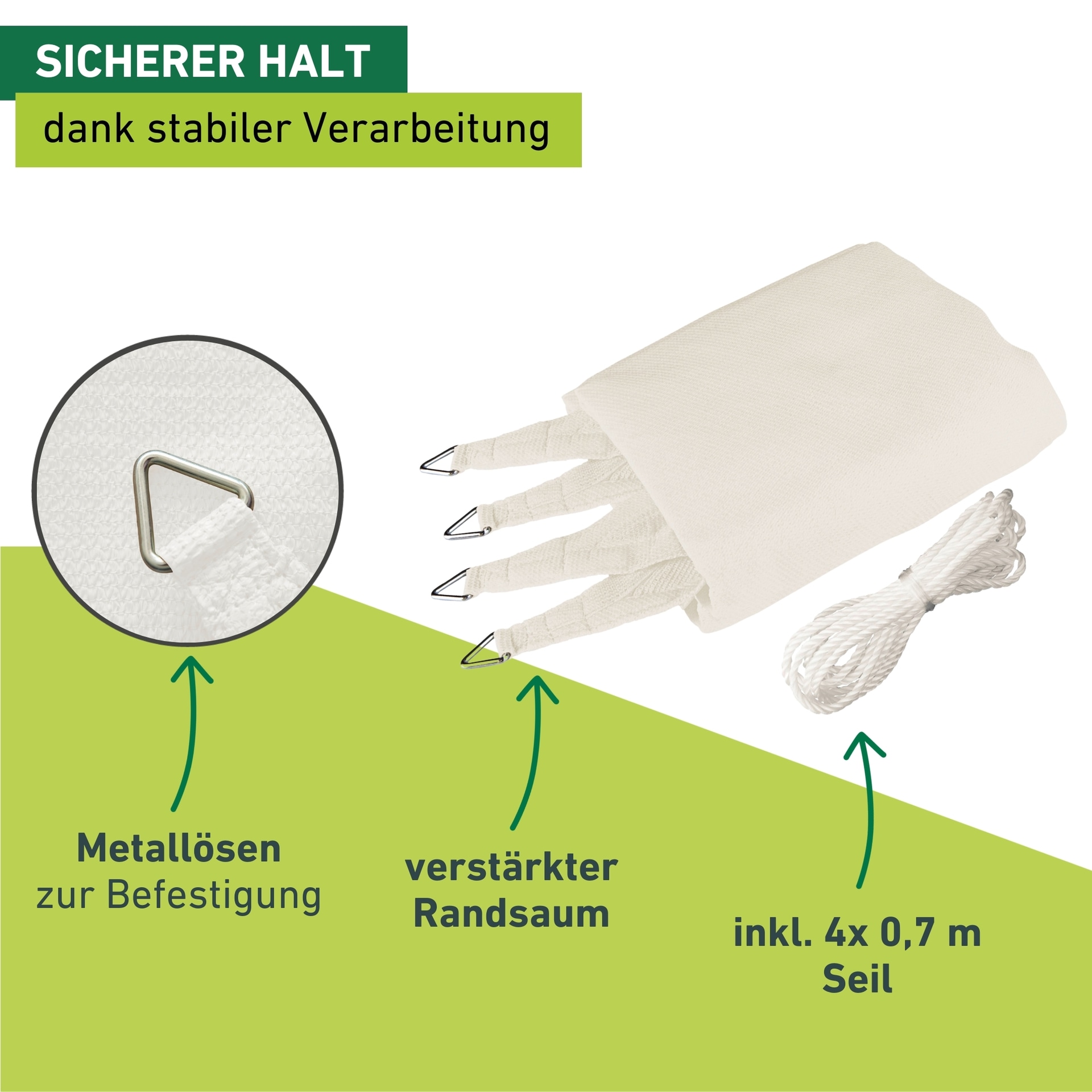 Windhager Sonnensegel »Sonnenschutz aus pflegeleichtem HDPE-Gewebe, Sonnensegel Quadrat« wind- und wasserdurchlässig, 5x5 m, inkl. 4x0,7 m, weiß
