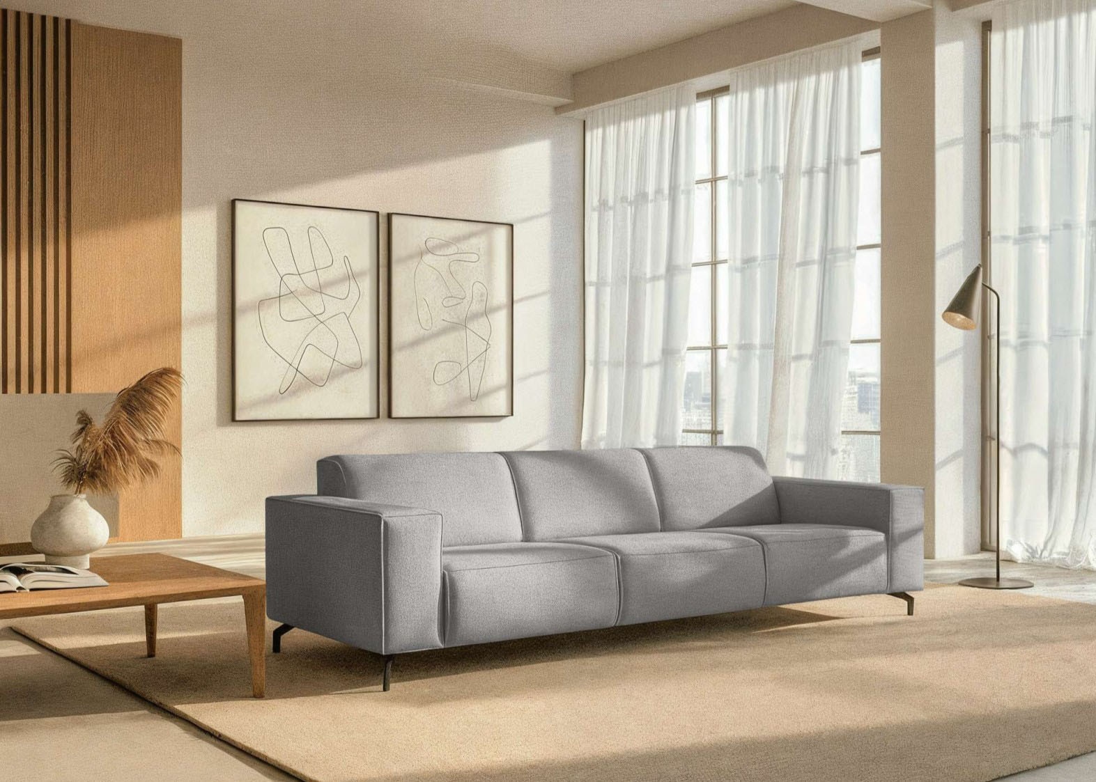 Home affaire 3-Sitzer "Lorcan 257 cm, weiches Sitzgefühl" mit schwarzen Met günstig online kaufen