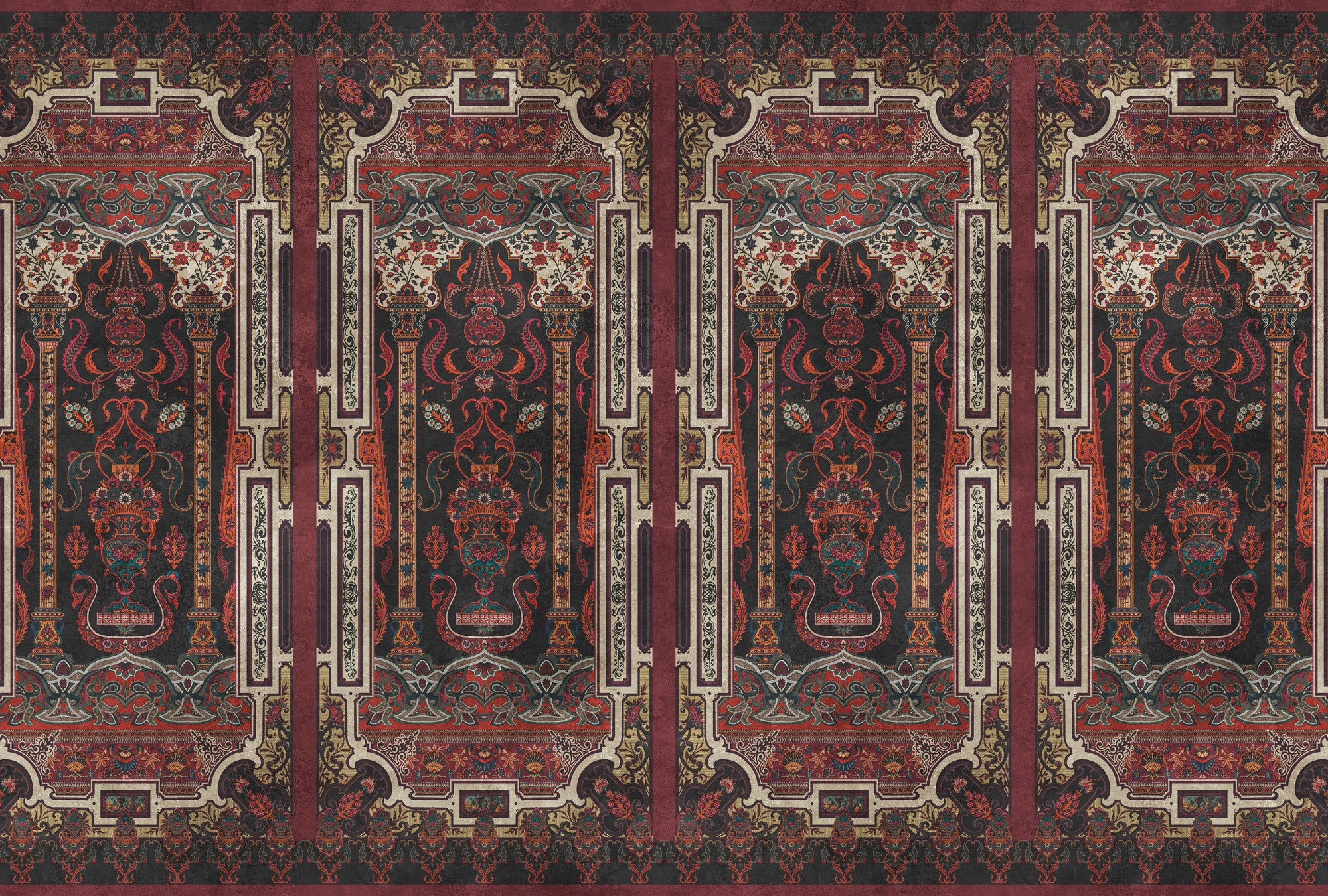 living walls Vliestapete »Orientalische Mustertapete Dunkelrot Schwarz« matt glatt