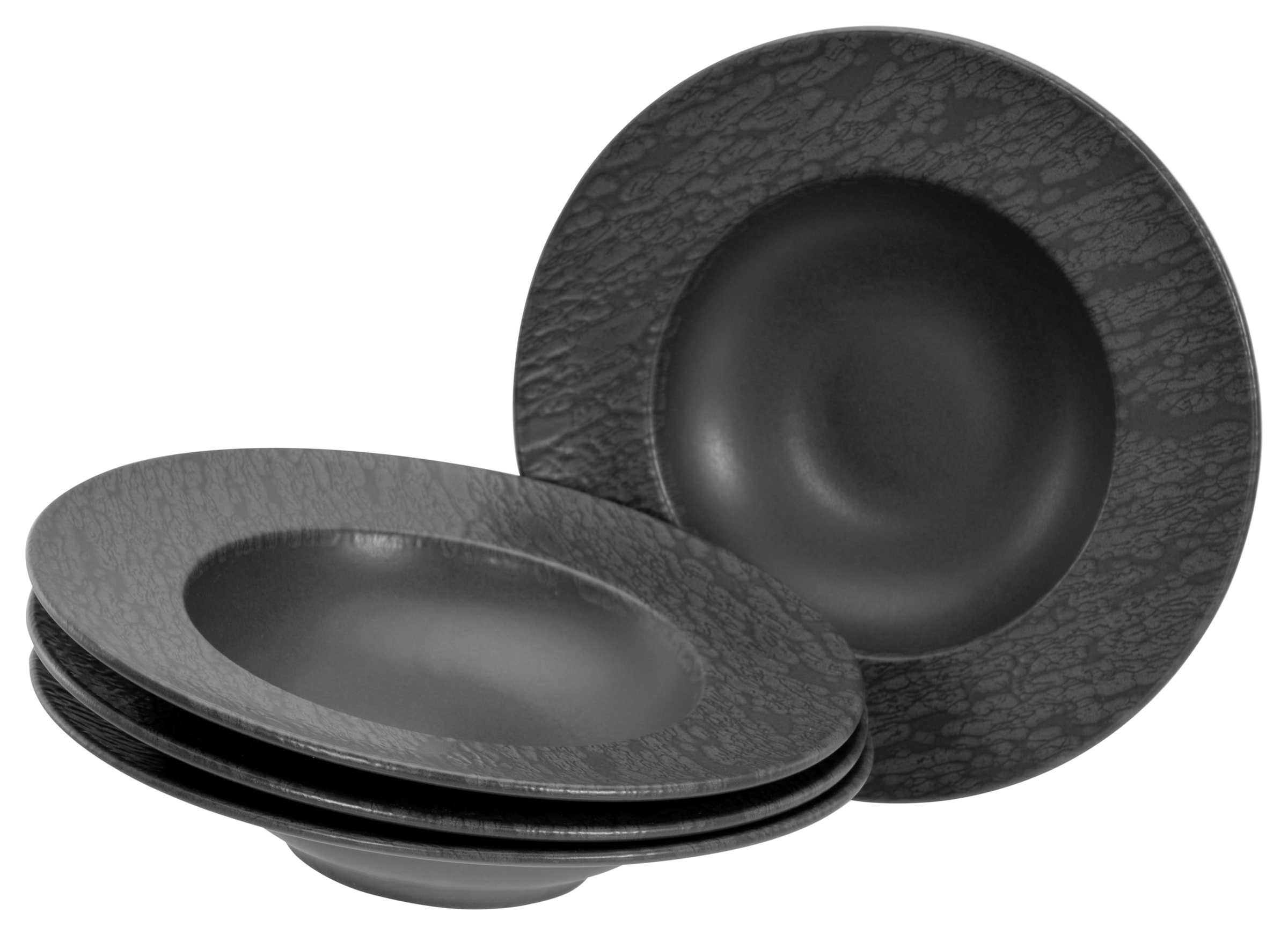 CreaTable Pastateller »Schiefer Black, Pasta Gourmetteller Set 4-tlg«, (Set, 4 St.), Seidenmatte Spezialglasur, Ausdruckstarkes Relief