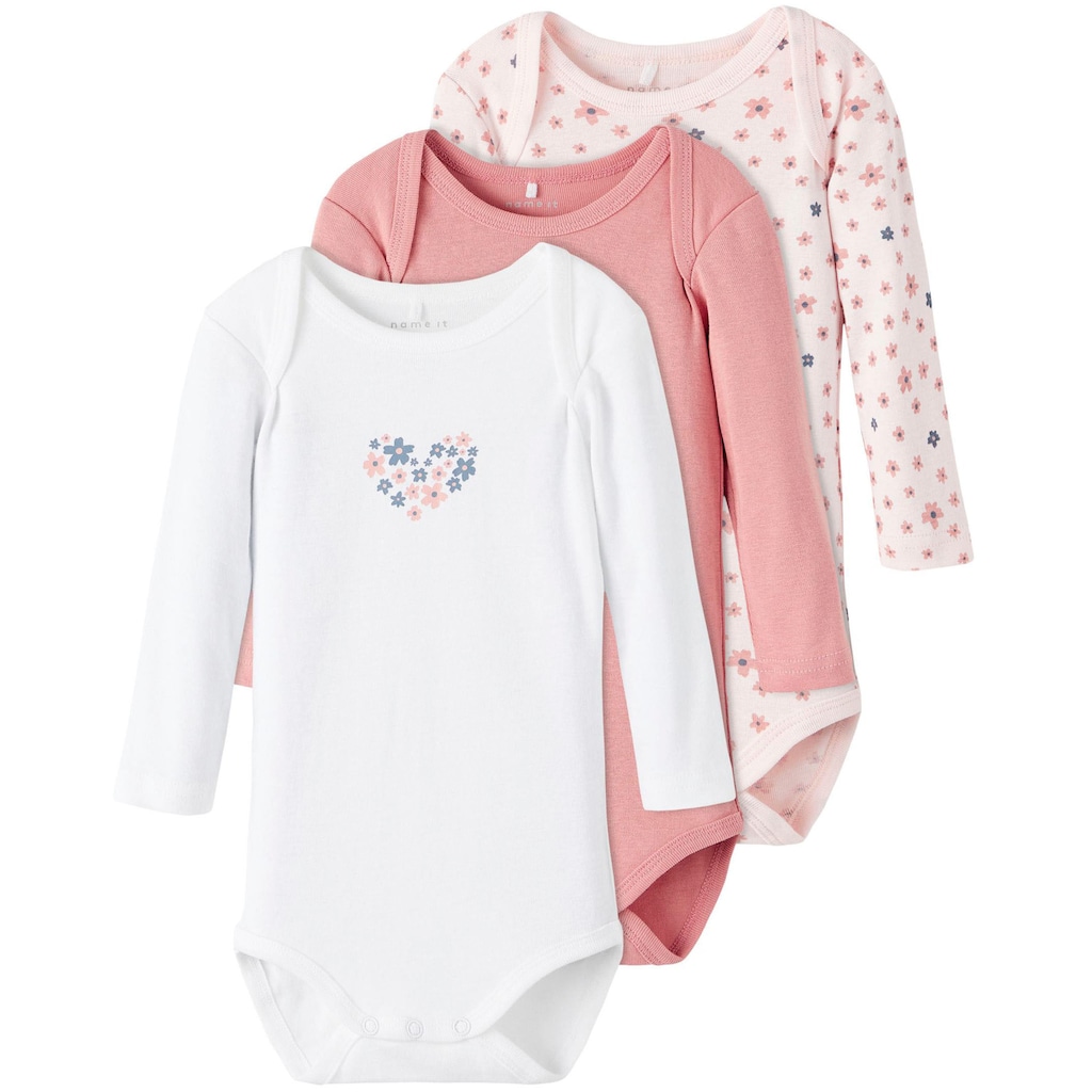 Name It Langarmbody »NBFBODY 3P LS ROSETTE FLOWER«, (Packung, 3 tlg.)