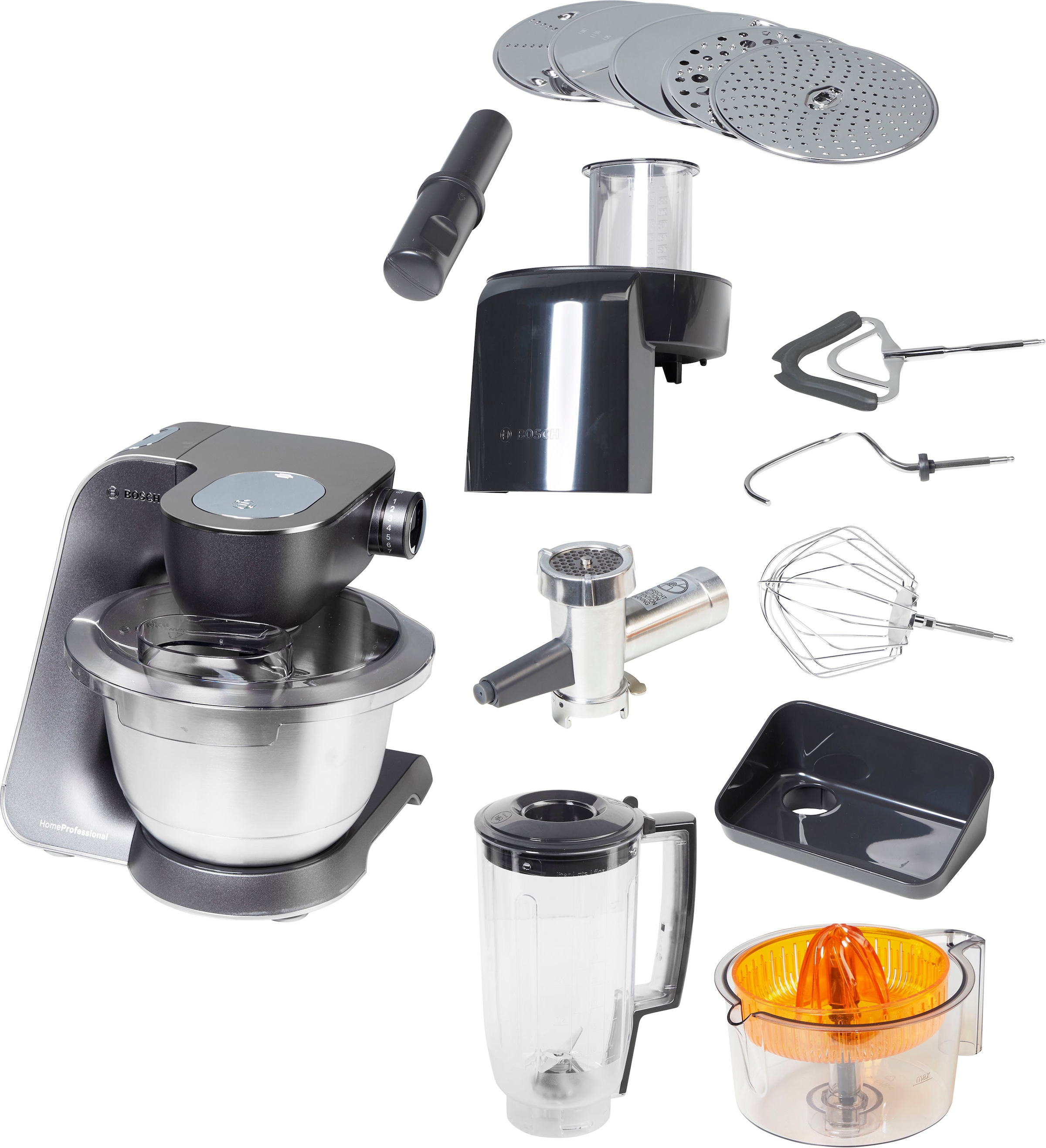 BOSCH Küchenmaschine »MUM5, HomeProfessional MUM57860«,  Durchlaufschnitzler, 3 Reibescheiben, Zitruspresse, Fleischwolf, Mixer auf  Raten | BAUR