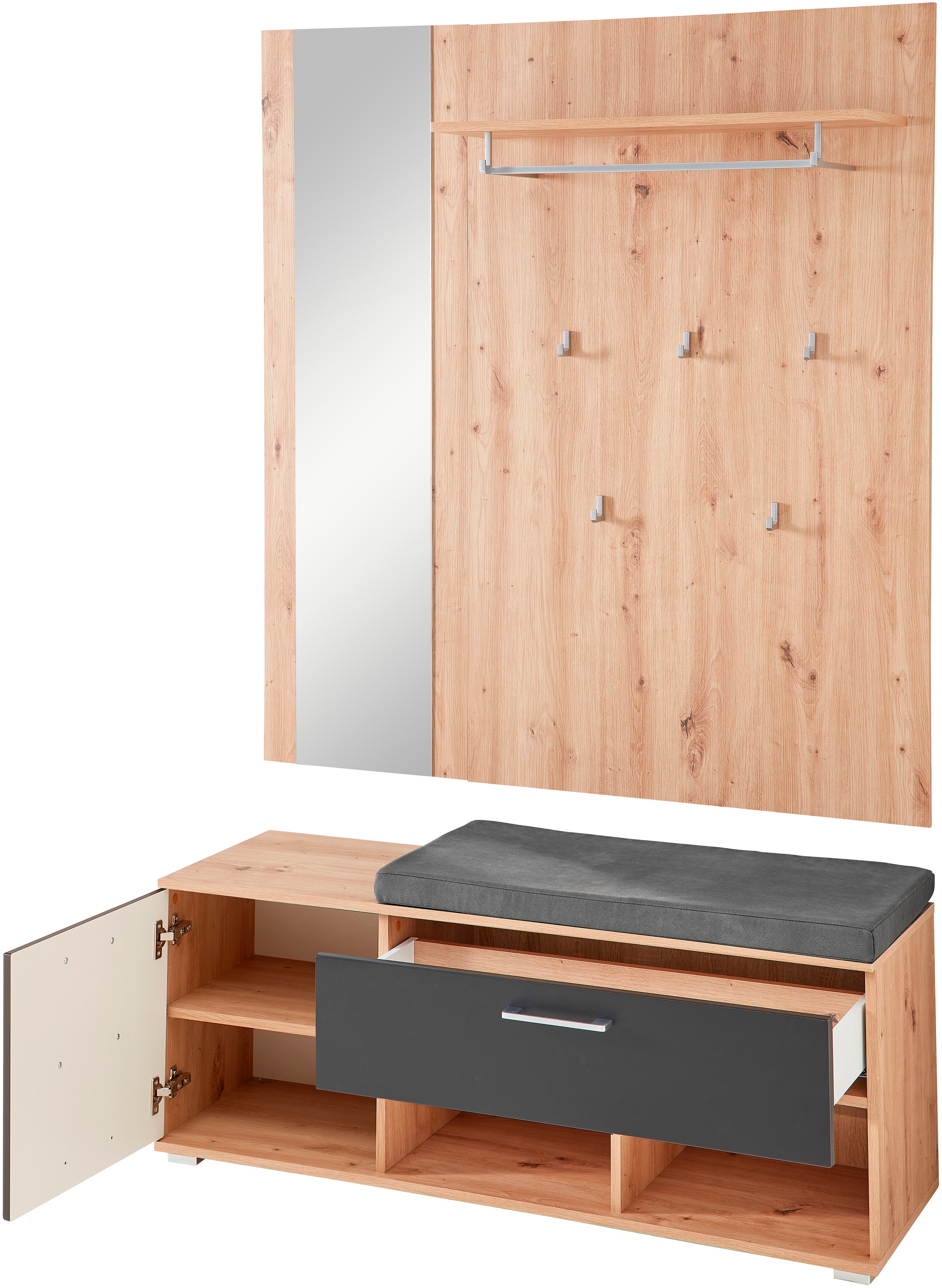 Innostyle Garderobenset »Fun«, Gr. (B/H/T) 126x193x38cm, 2-teilig: Sitzbank mit Sitzkissen und Wandpaneele mit Spiegelelement