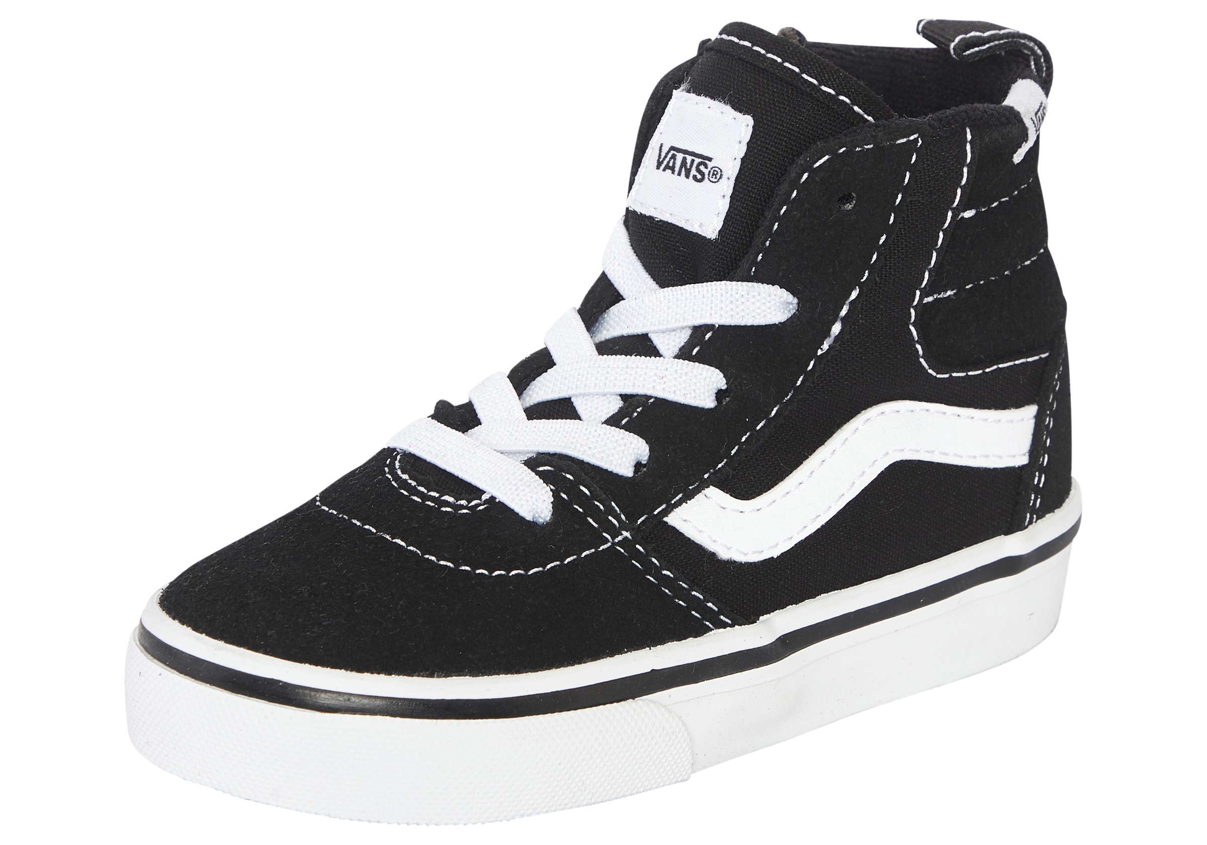 VANS Kinder Sneaker "ASHWOOD HI DECON SIDE ZIP", Gr. 25, schwarz-weiß, Leder, Synthetik, Textil, Schuhe, für Kinder