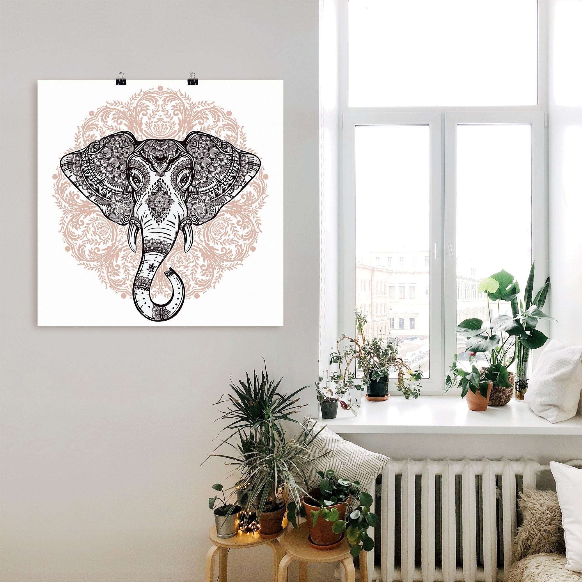 Artland Wandbild "Vintage Mandala Elefant", Wildtiere, (1 St.), als Leinwan günstig online kaufen