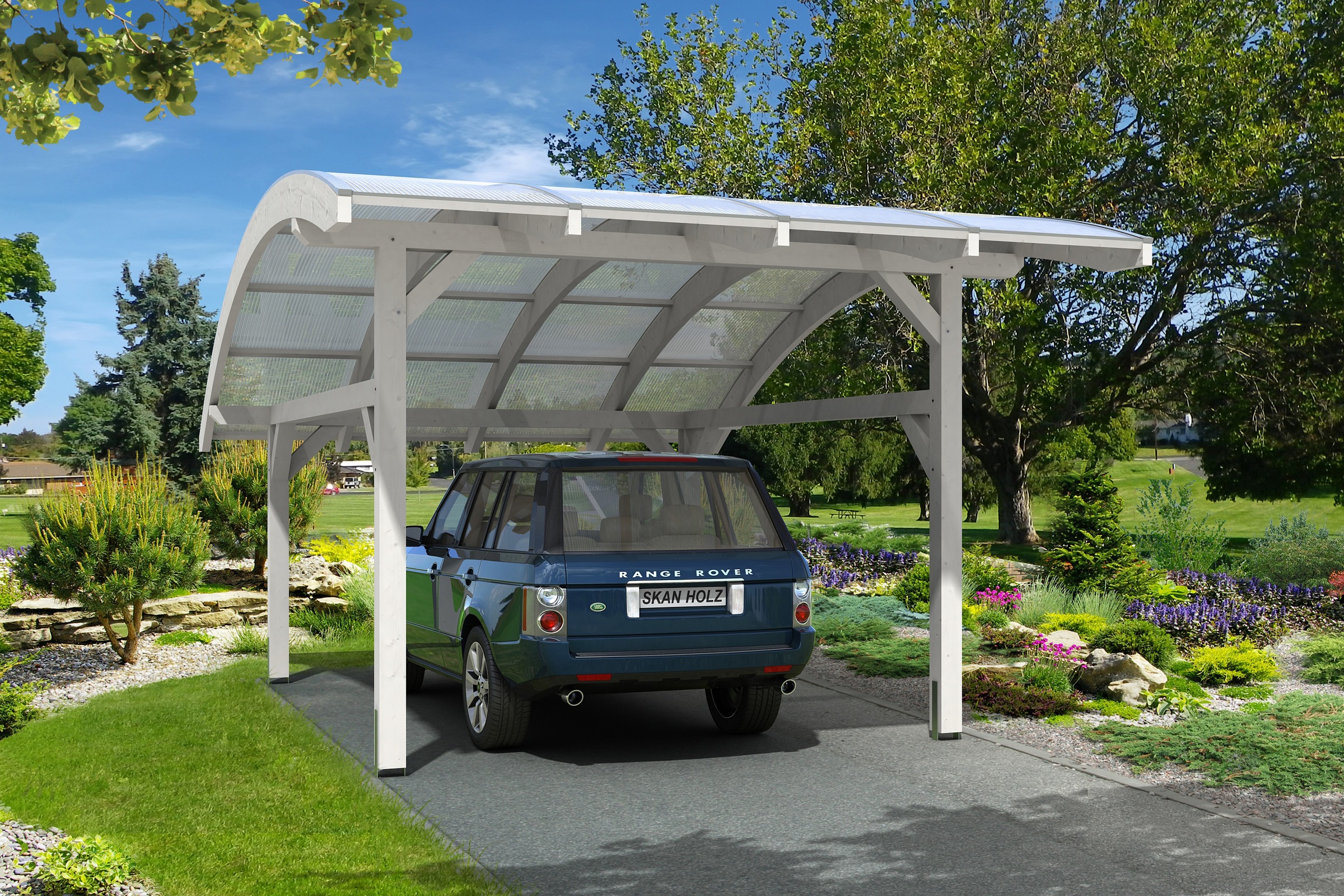 Skanholz Einzelcarport »Schwaben«, Leimholz-Fichte, 320 cm, Weiß, 434x630cm