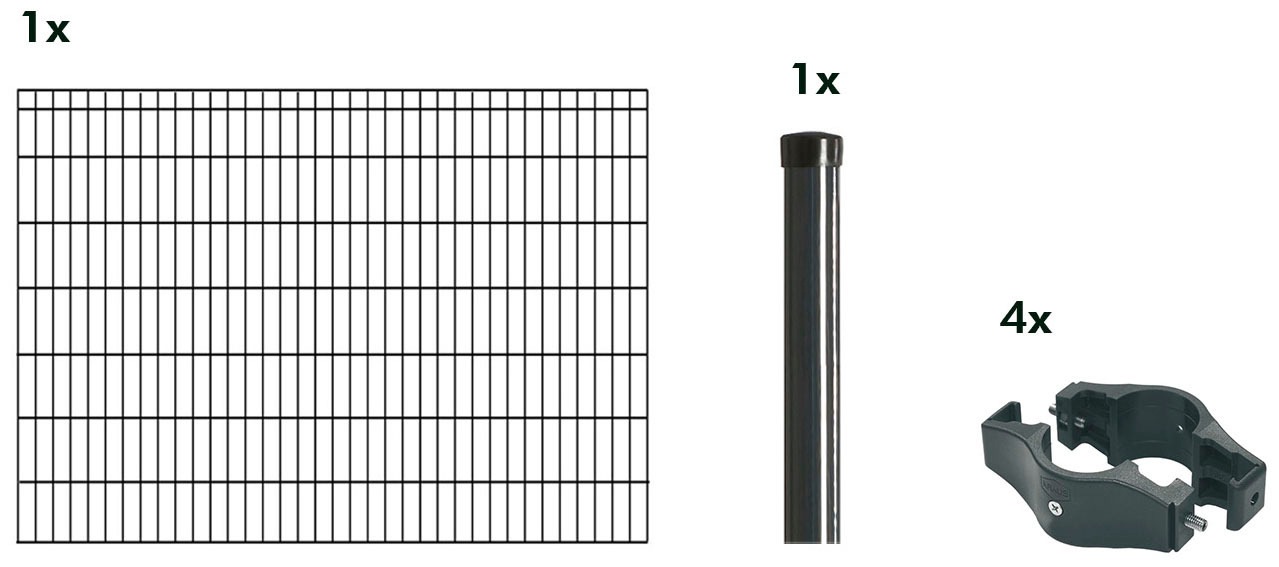 KRAUS Einstabmattenzaun "Dino-Trend-Z42", anthrazit, 140 cm hoch, 2 m Verlängerungsmatte, 1 Pfosten