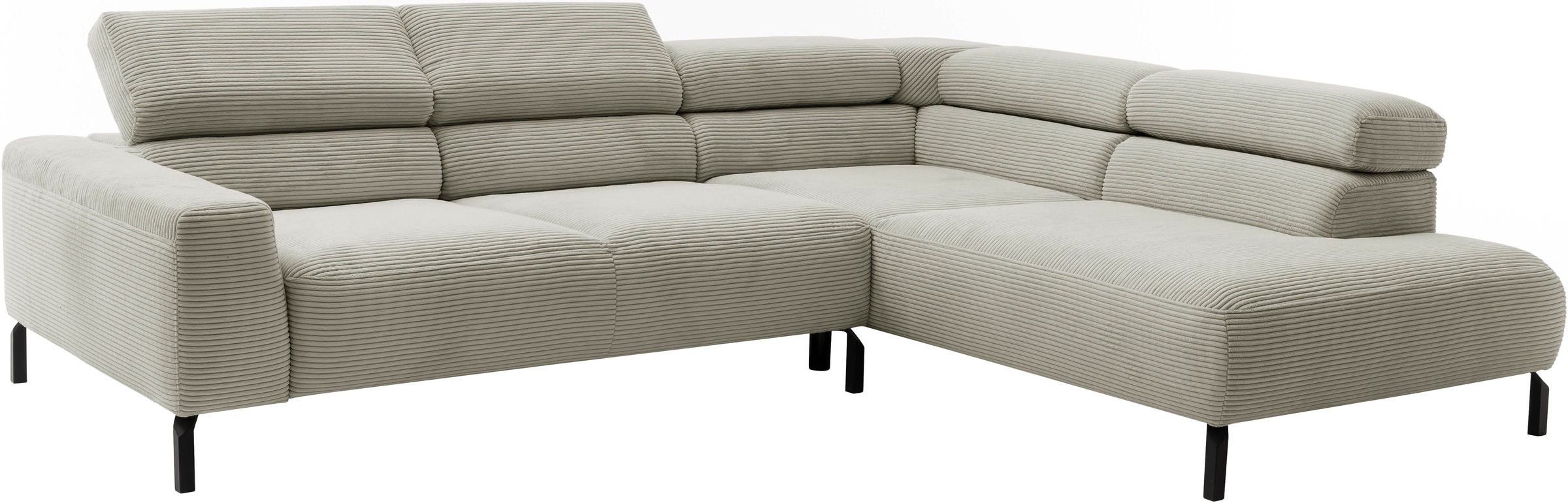 Places of Style Ecksofa »Antonelli, L-Form, inkl. Kopfteilverstellung, Breite 276 cm«, ohne Sitztiefenverstellung, in Cord, stone