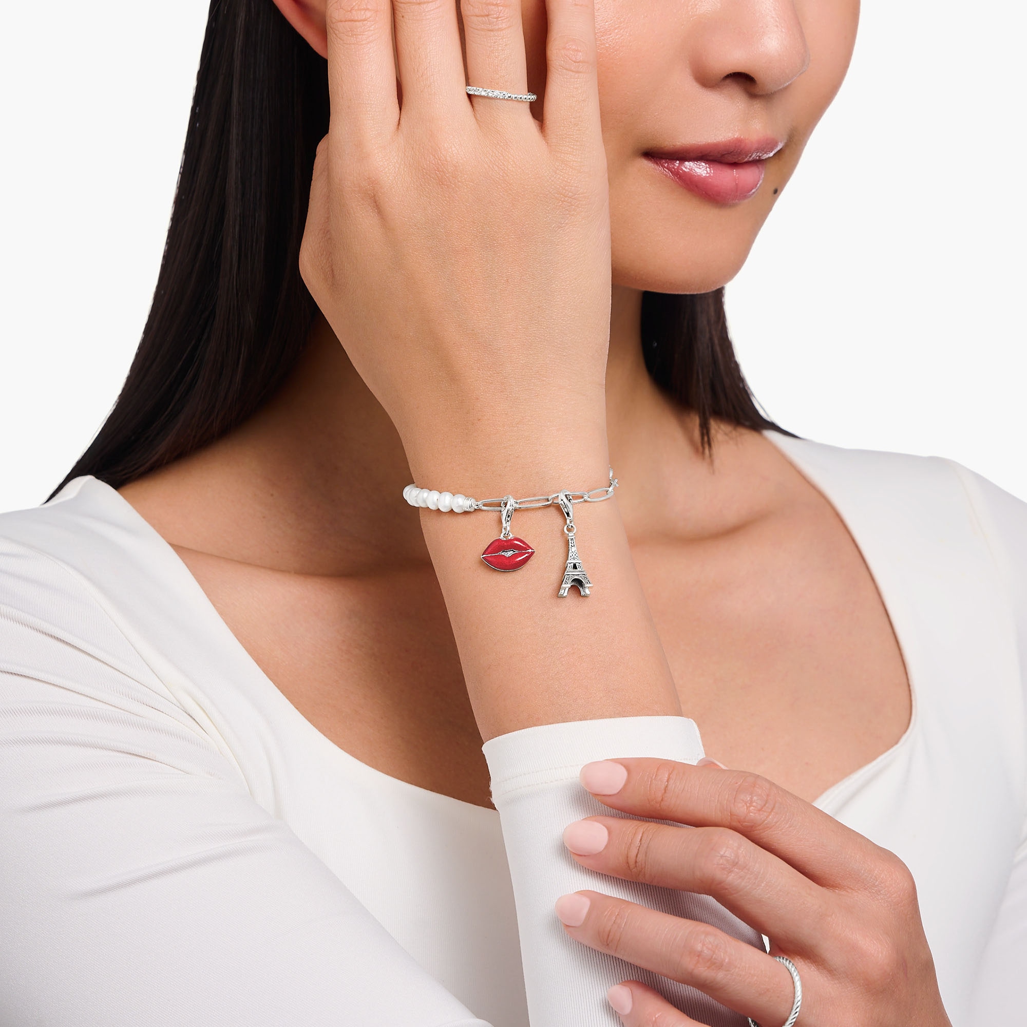 THOMAS SABO Charm-Einhänger »Eiffelturm mit weißem Zirkonia, 2074-643-21, 2075-414-39«, mit Zirkonia (synth.)