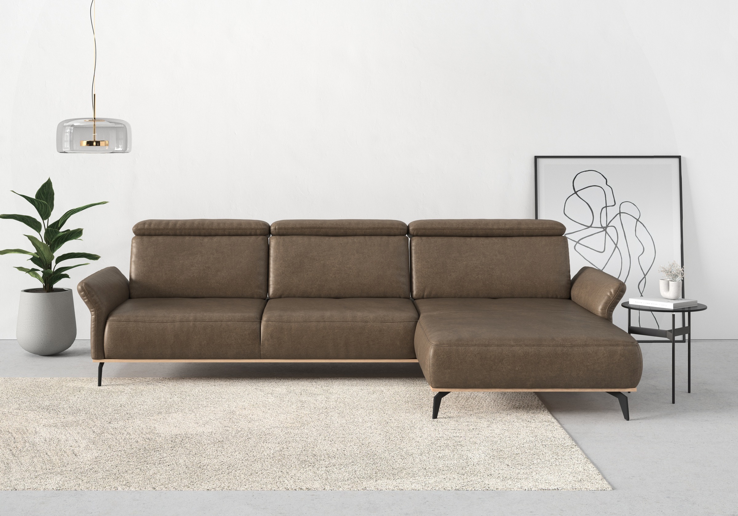 Ecksofa HOME AFFAIRE "Fjord L-Form", braun (coffee), B:324cm H:93cm T:184cm, 100% Polyester, Sofas, Ecksofa, massiv, wahlweise mit Armlehnfunktion, Kopf- Sitztiefenverstellung 5
