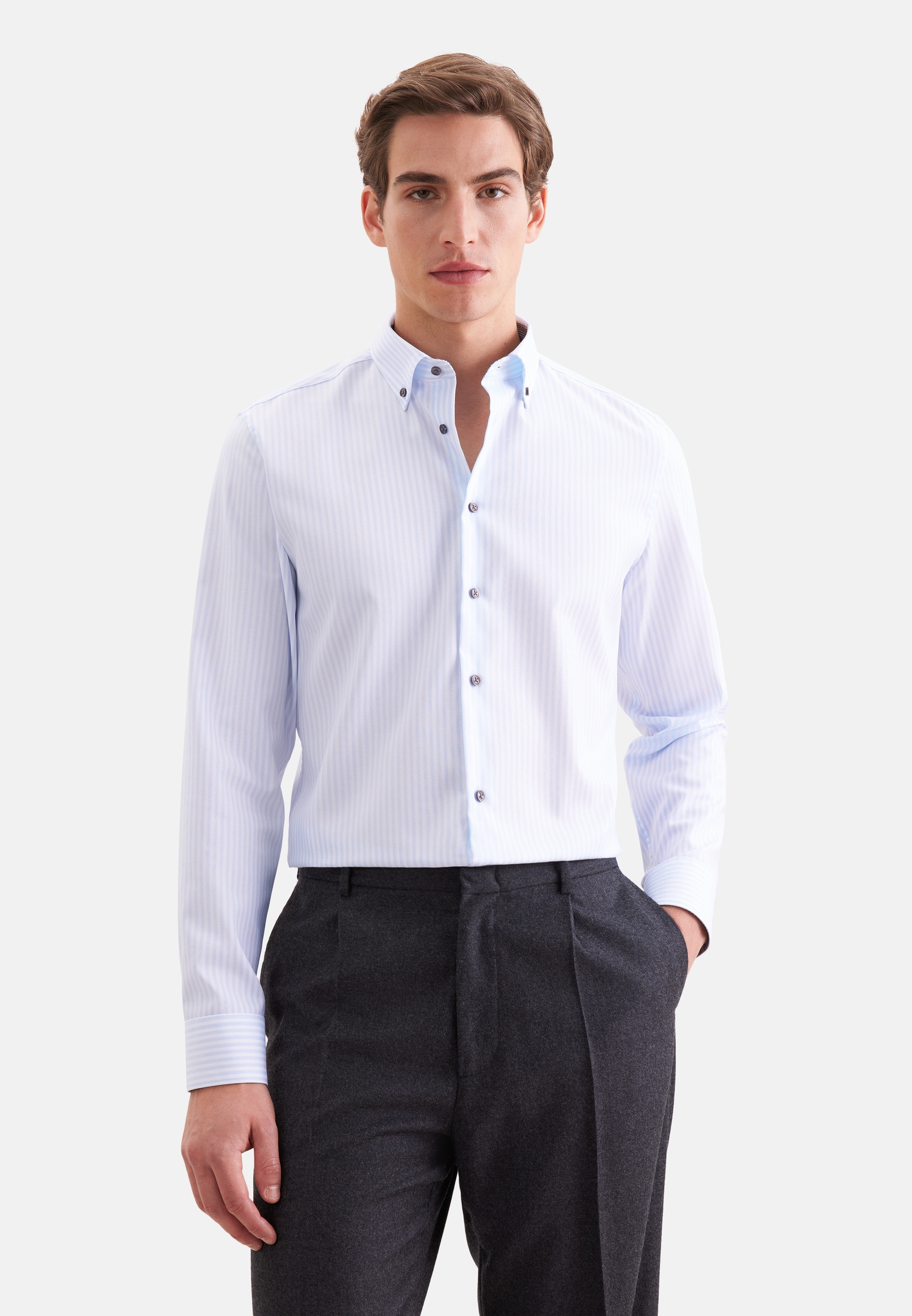 seidensticker Businesshemd "Schwarze Rose" Slim 1/1 Button-Down-Kragen Gestreift