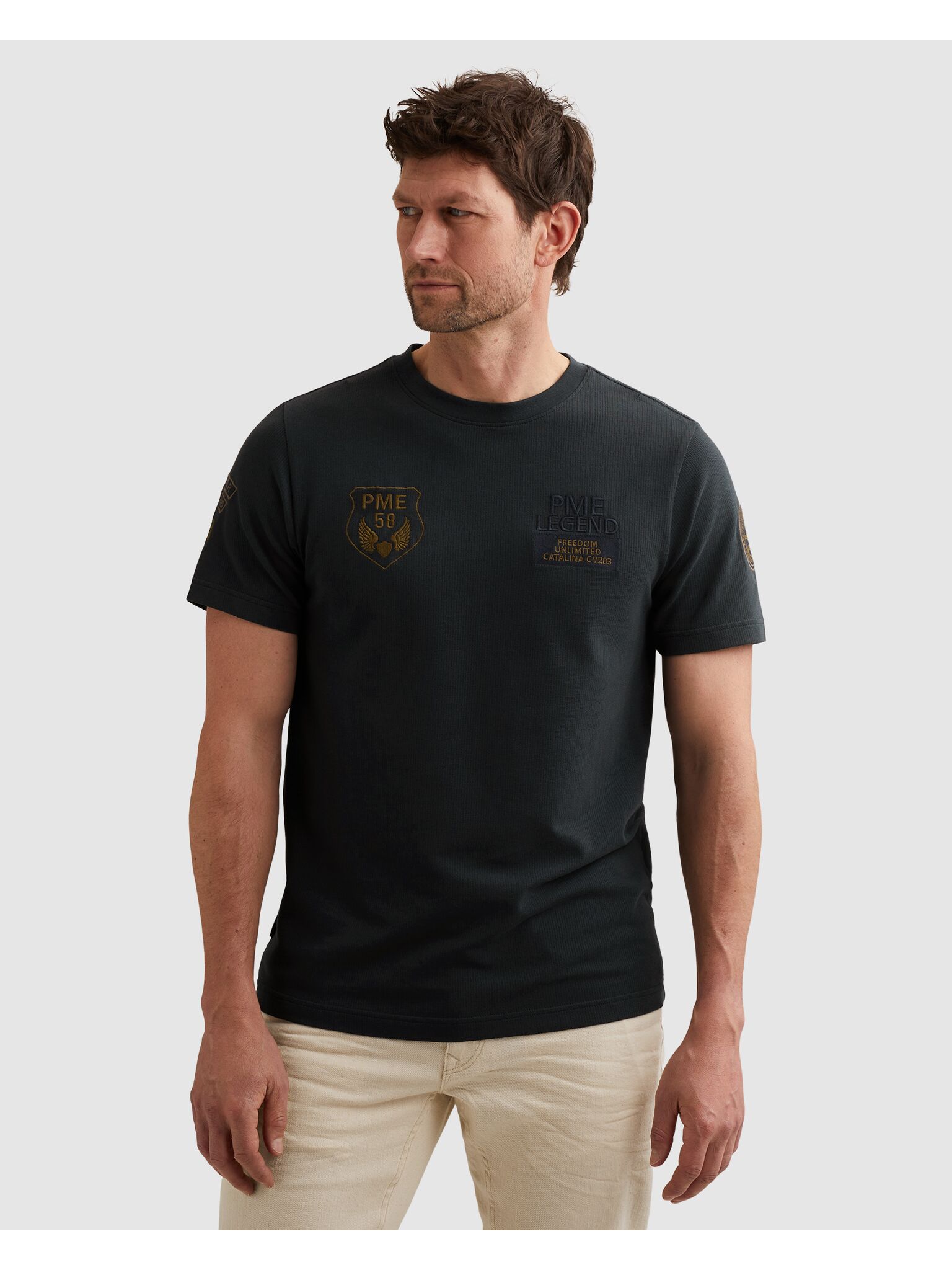 PME LEGEND T-Shirt "Short sleeve r-neck flat waffle jersey" mit Logo Prints