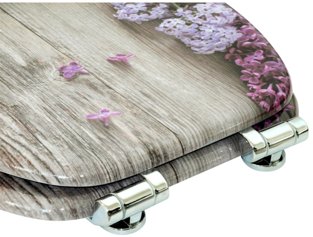 Sanilo Badaccessoire-Set »Flieder«, (Komplett-Set, 6 tlg.), bestehend aus WC-Sitz, Badteppich, Stöpsel, Seifenspender, WC-Bürste