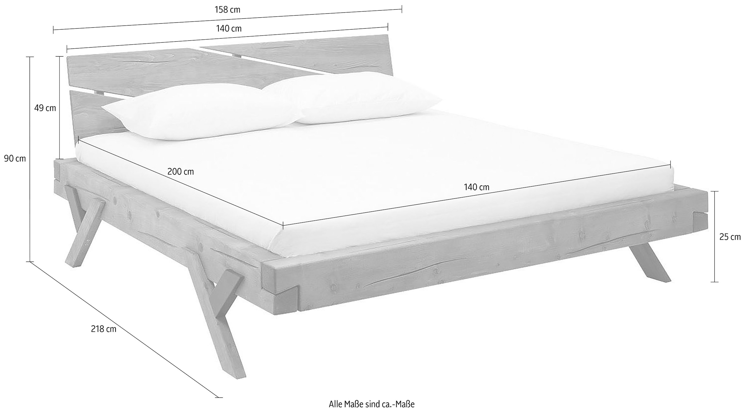 SalesFever Massivholzbett »Eik«, Urige Eleganz trifft moderne Formen - Unikat-Balkenbett