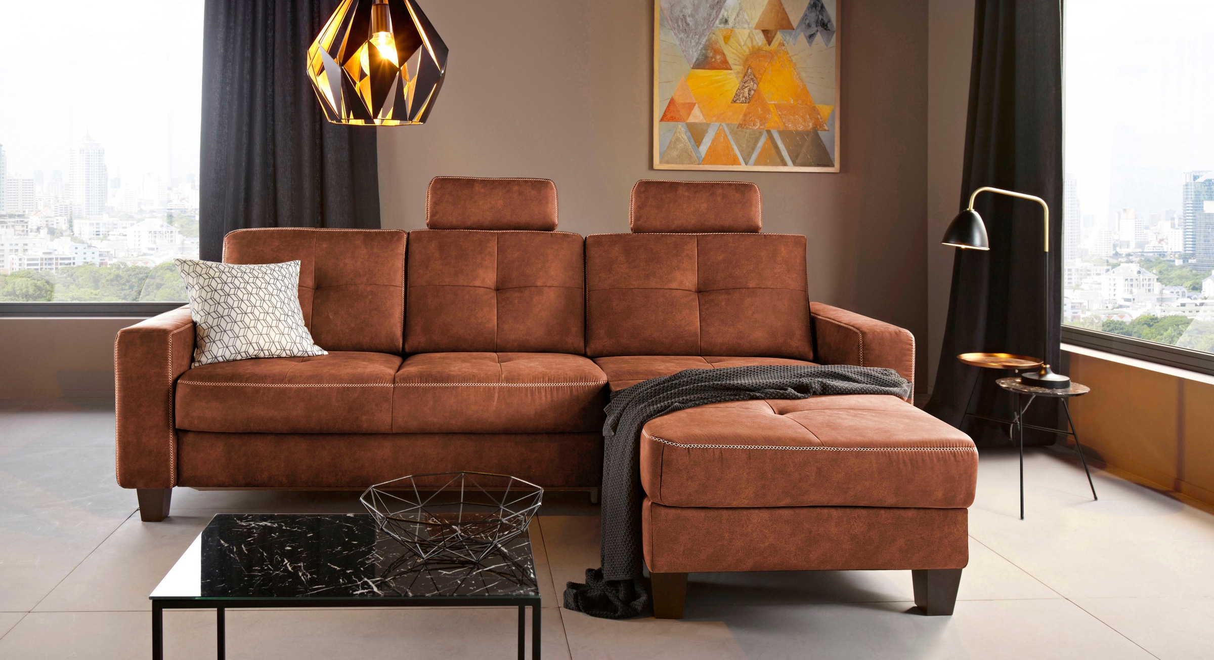 Places of Style Ecksofa »Varese L-Form«, Kreuznaht in beige