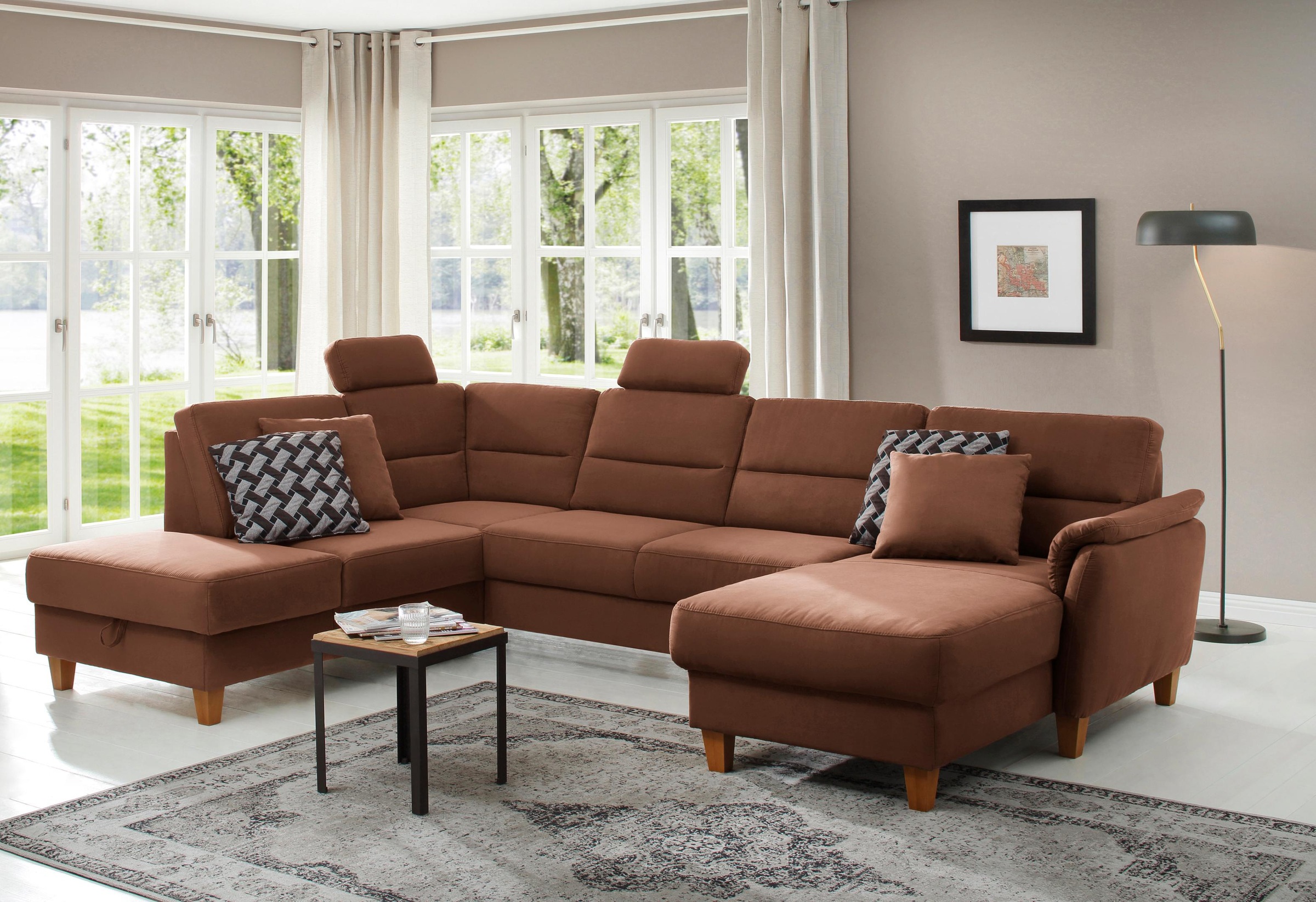 Home affaire Wohnlandschaft "Palmera U-Form, B: 308 cm" optional Bettfunkti günstig online kaufen