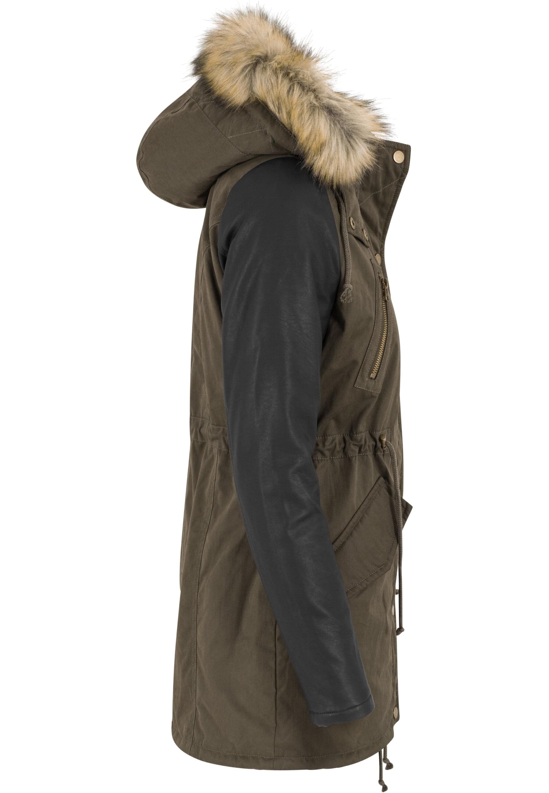 URBAN CLASSICS Parka »Urban Classics Damen Ladies Synthetic Leather Sleeve Parka«, (1 St.), mit Kapuze