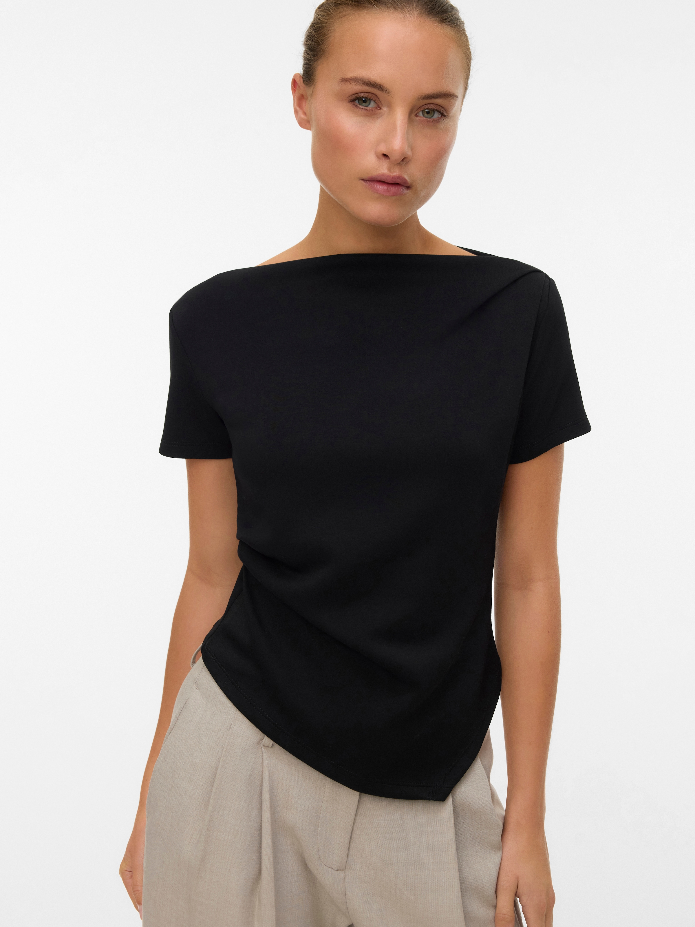 Vero Moda Kurzarmshirt "Vmmille Ss Boatneck Short Top Jrs Noos" Materialmix, Regular Fit