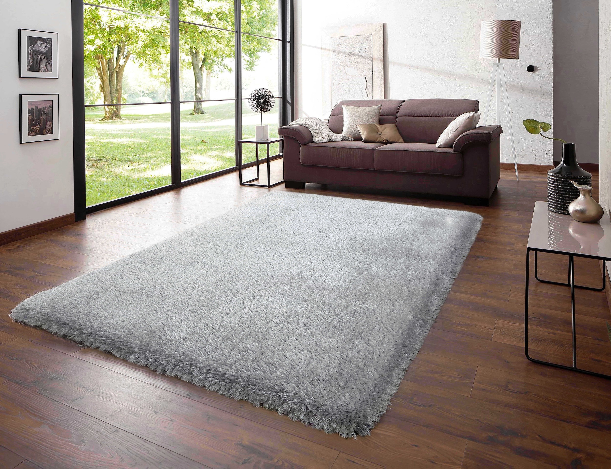 Leonique Hochflor-Teppich »Lasse, hoher Flor, besonders weich durch Mikrofaser«, rechteckig, 76 mm Höhe, Shaggy-Look, meliertes Garn, Wohnzimmer, Schlafzimmer, Kinderzimmer