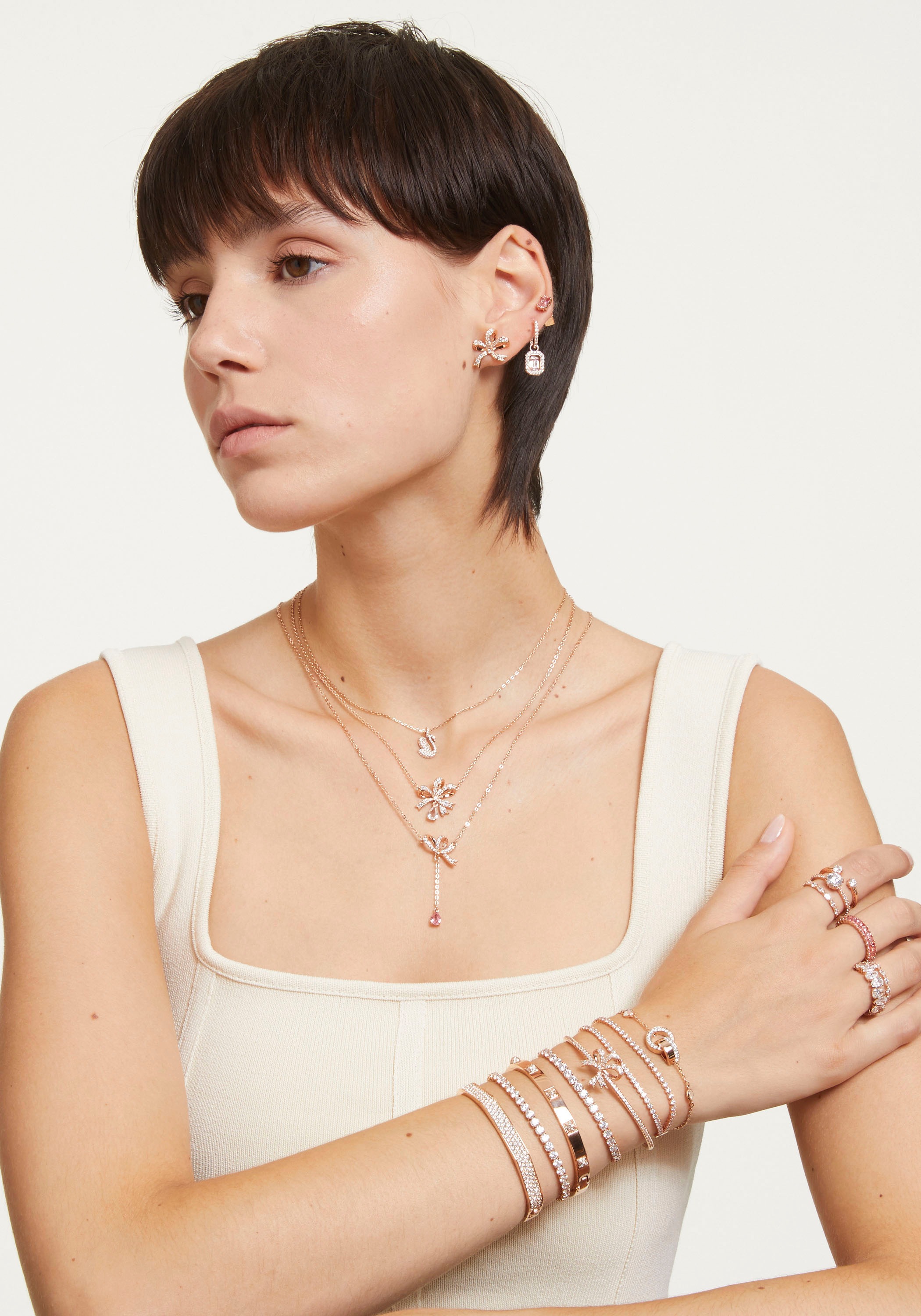 Armkette SWAROVSKI "Schmuck Geschenk Matrix Armband" Gr. XL, rosa (roségoldfarben, kristallweiß, kristallweiß), Armbänder, Damen, XL, Metall, Armkette, mit Swarovski Kristall 4