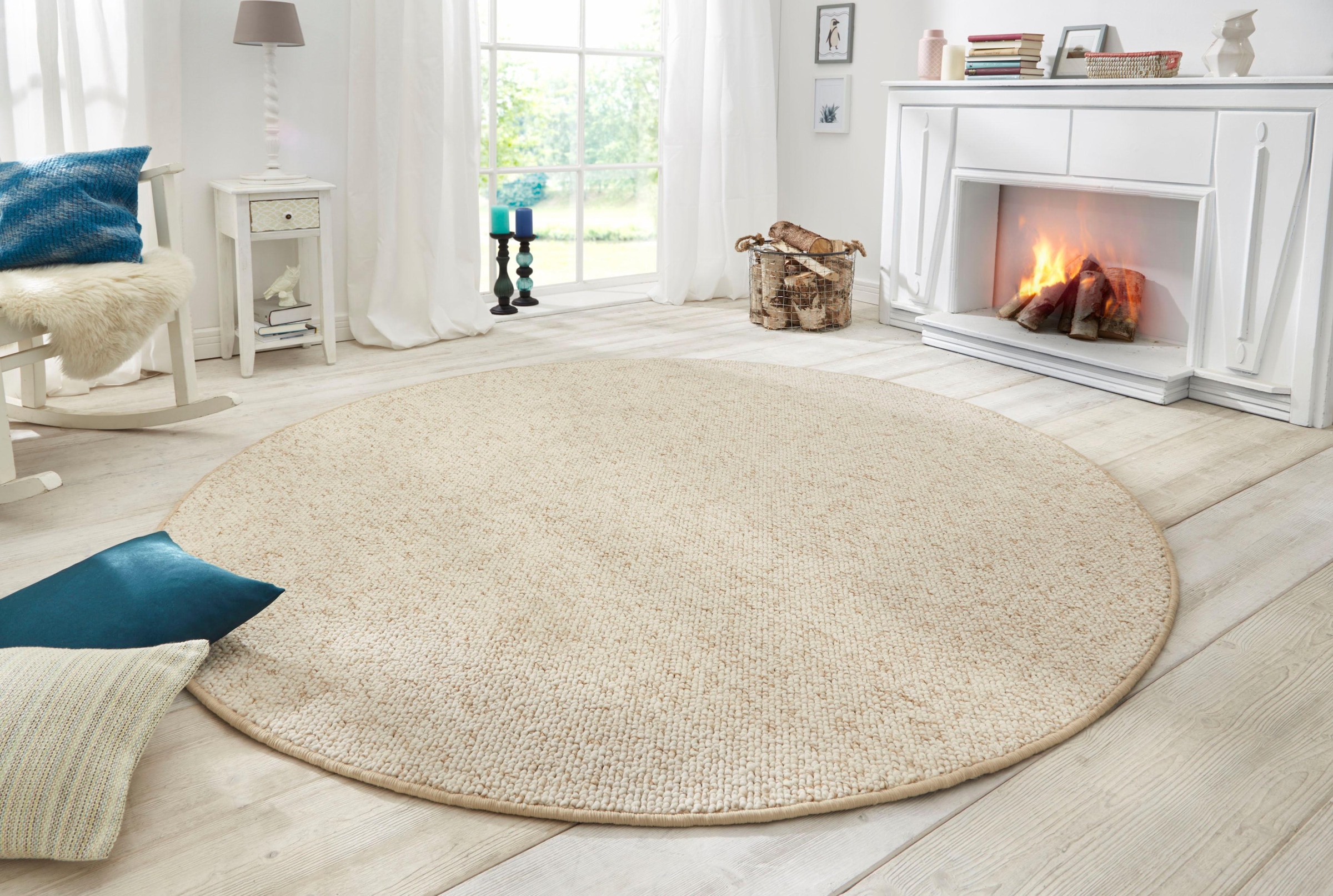 HANSE Home Teppich »Wolly 2«, rund, 12 mm Höhe, Flachgewebe, Skandi, Woll-Optik, Esszimmer, Wohnzimmer, Flur