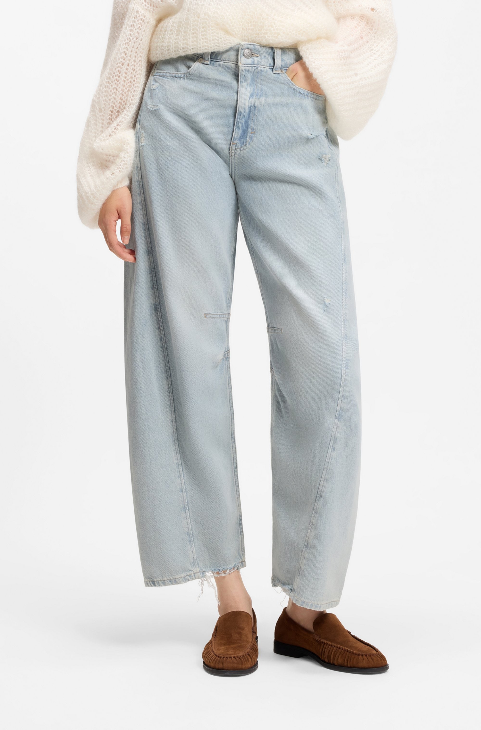 BOSS ORANGE High-waist-Jeans "BALOON HR 1.0 Premium Damenmode" mit Abnähern, Destroyed-Effekte