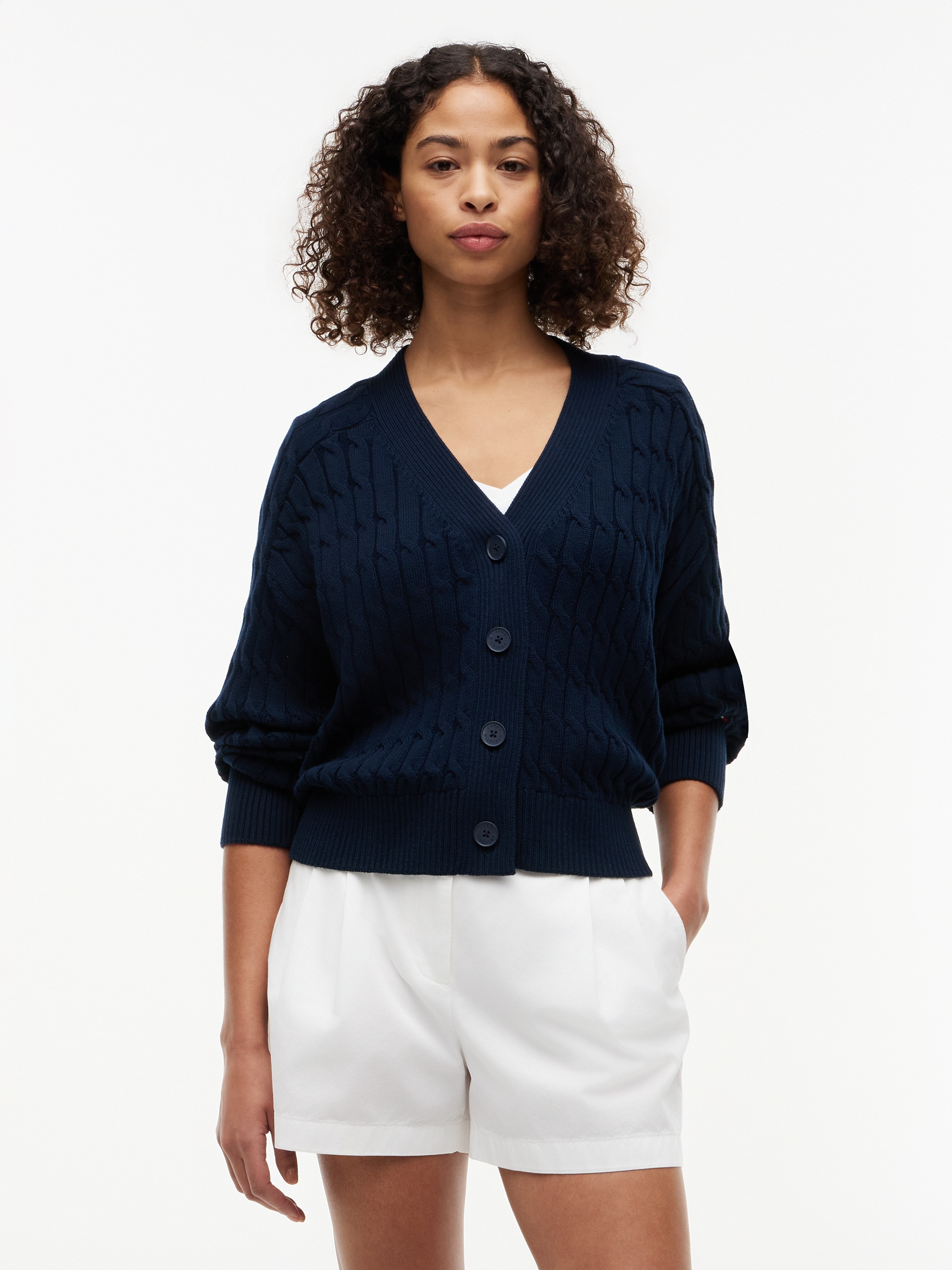 Tommy Hilfiger Strickjacke »MID GG CABLE V-NK LS CARDI« Baumwolle, mit Zopfstrickmuster
