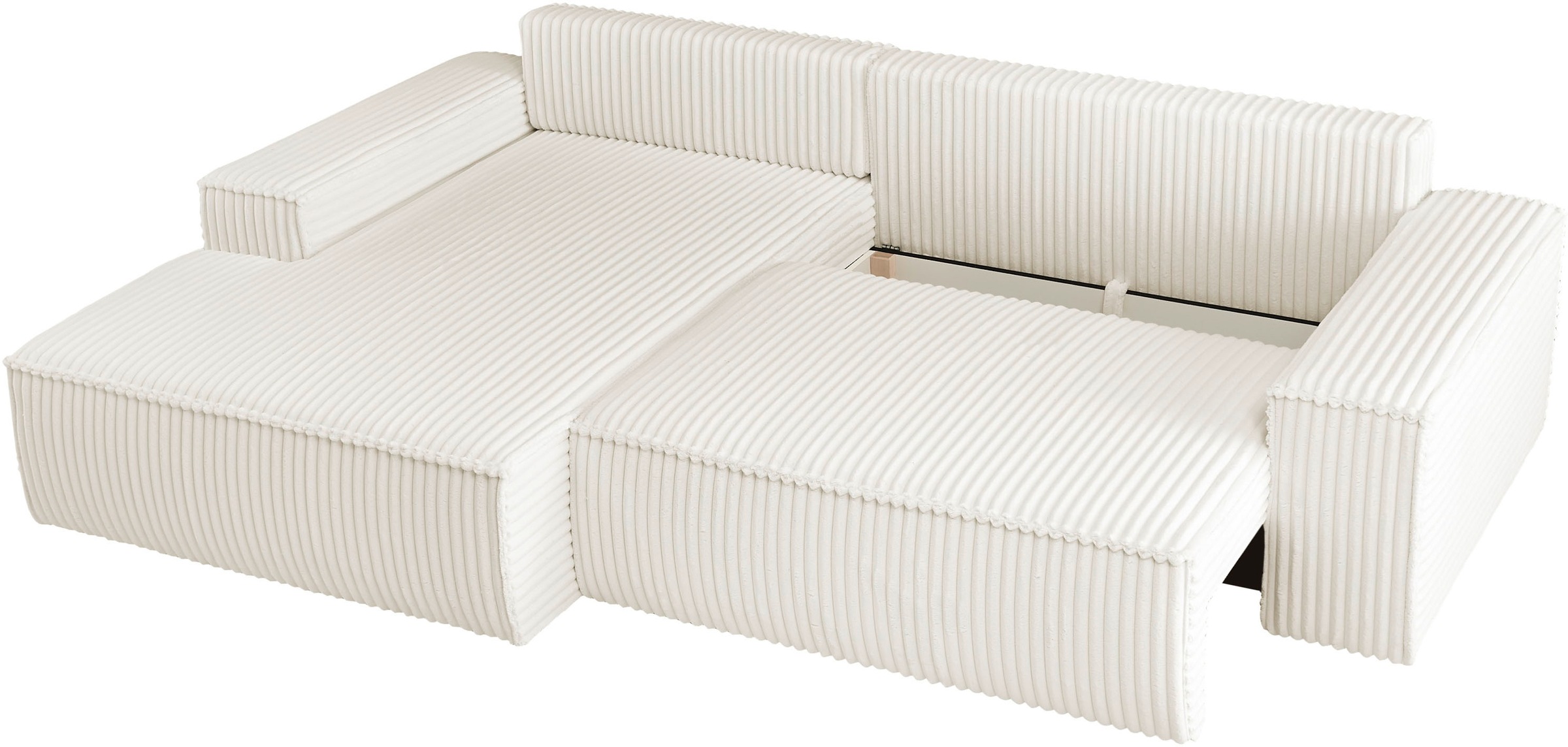 andas Ecksofa »Finnley Schlafsofa 267 cm in Bouclé, Struktur fein u. Cord, L-Form,«, Schlaffunktion m. Bettkasten (136/210 cm), Bouclé, Struktur und Cord