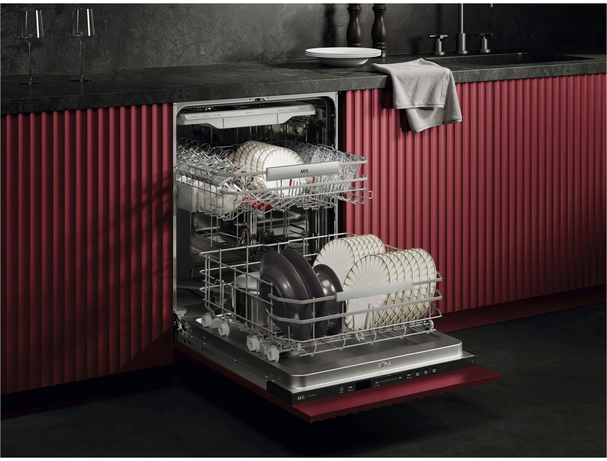 AEG vollintegrierbarer Geschirrspüler Serie 8000, 60 cm, WiFi »GI8200A2TC« 14 tlg. Maßgedecke Leise Spülmaschine 38 dB kraftvoll gegen Eingebranntes bei 8,4l Wasser