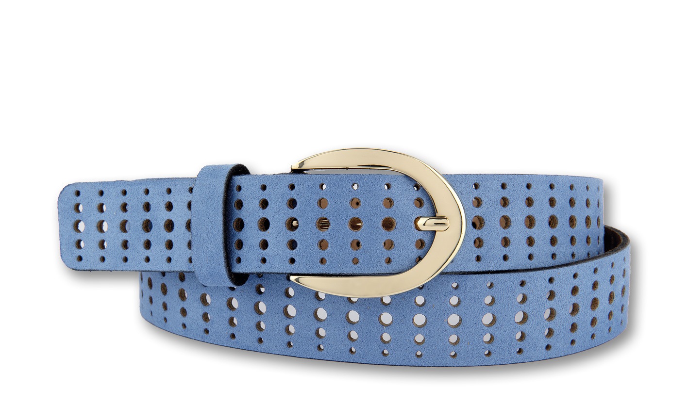 BERND GÖTZ Damen Ledergürtel "Ledergürtel mit raffinierter Lochung für topmodische Styles"blau, Gr. 85, Rindsleder, Gürtel