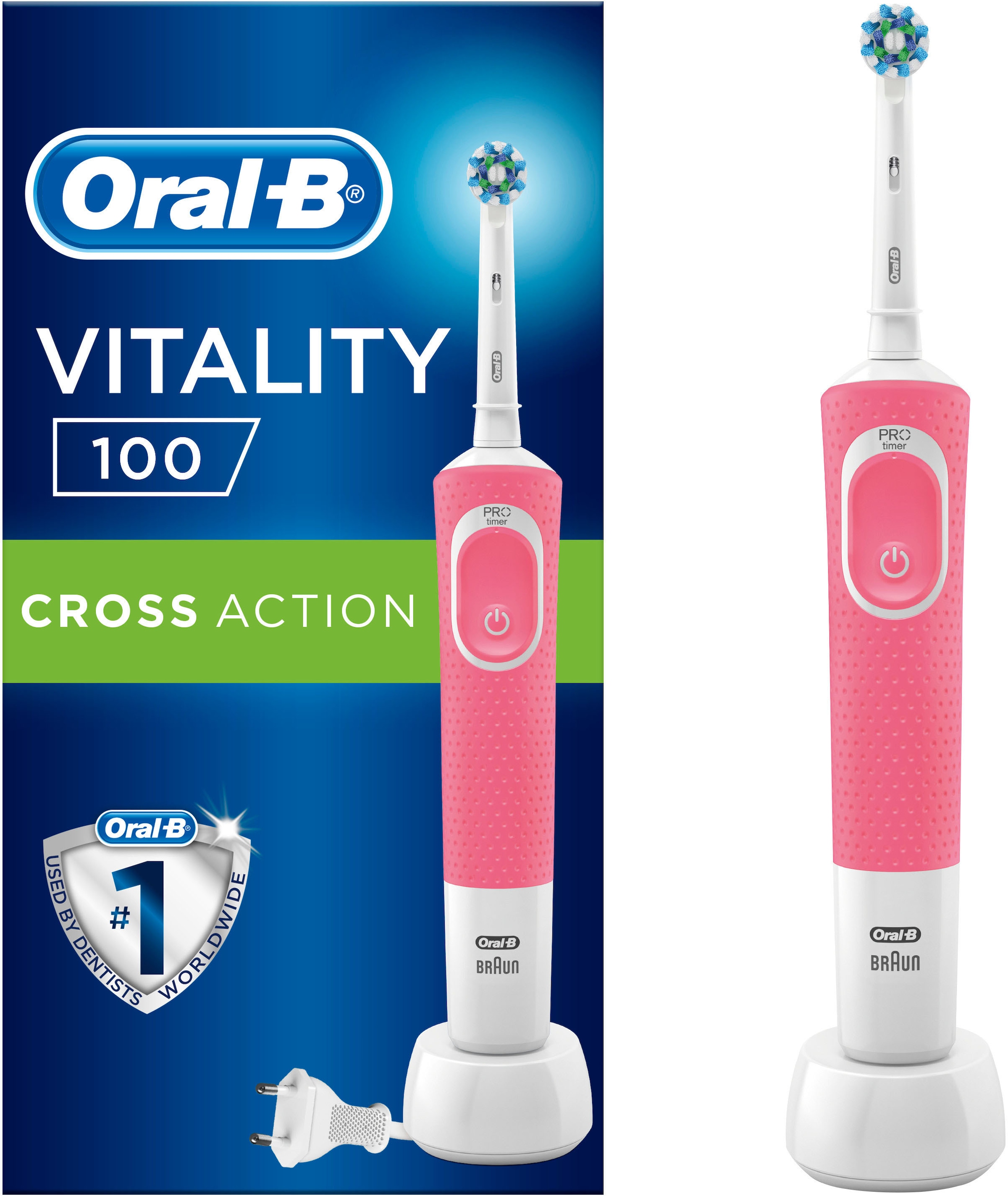 Oral-B Elektrische Zahnbürste »Vitality 100 CrossAction Pink«, 1 St. Aufsteckbürsten