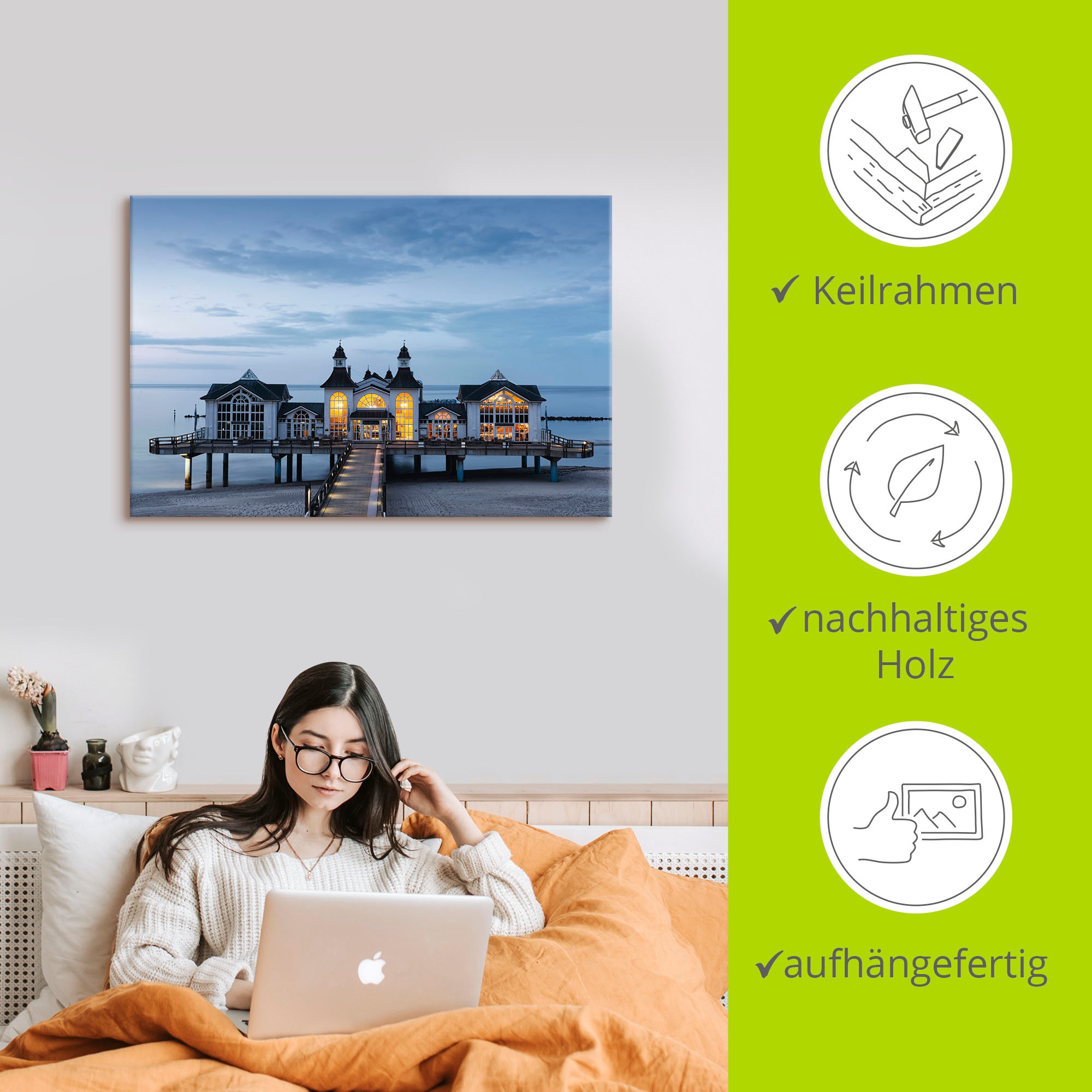 Artland Wandbild »Seebrücke Sellin«, Gebäude, (1 St.), als Alubild, Outdoorbild, Leinwandbild in verschied. Größen