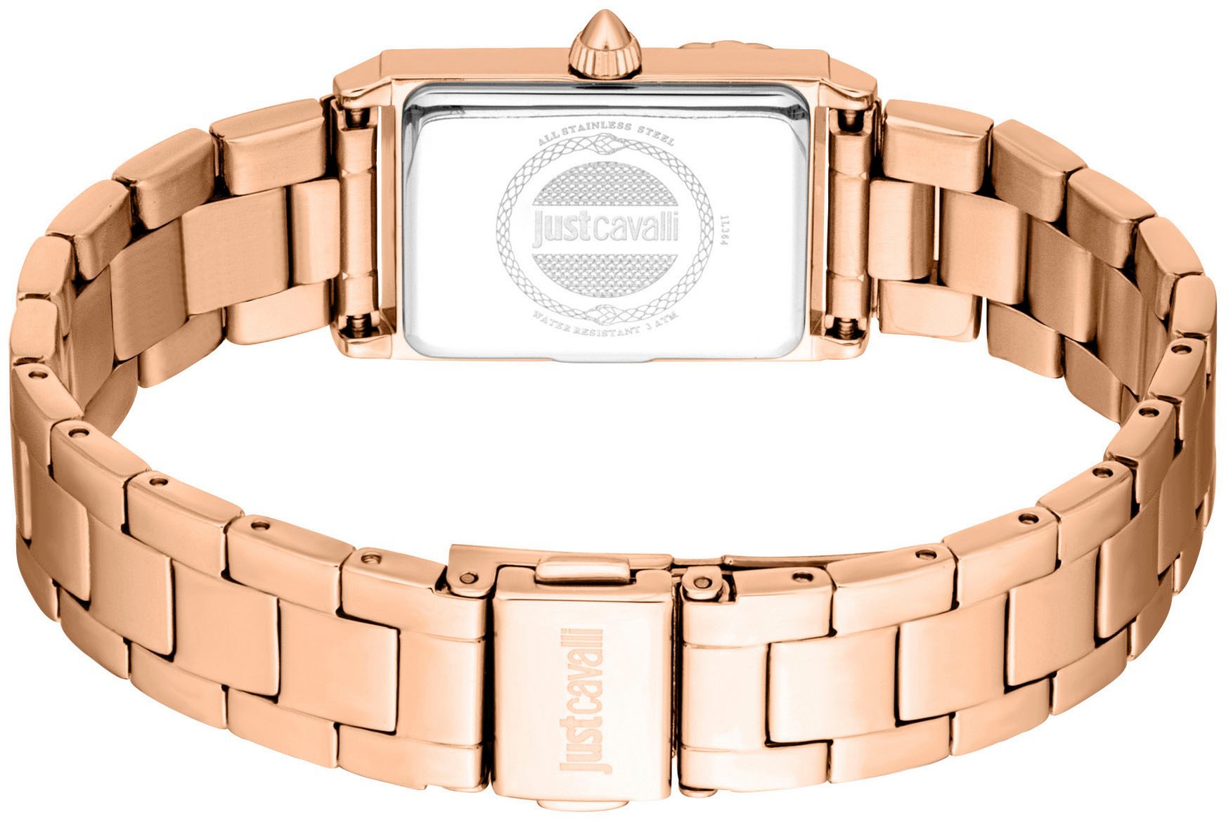 Just Cavalli Time Quarzuhr »Snake«, Armbanduhr, Damenuhr, Edelstahlarmband, analog, Kristallsteine