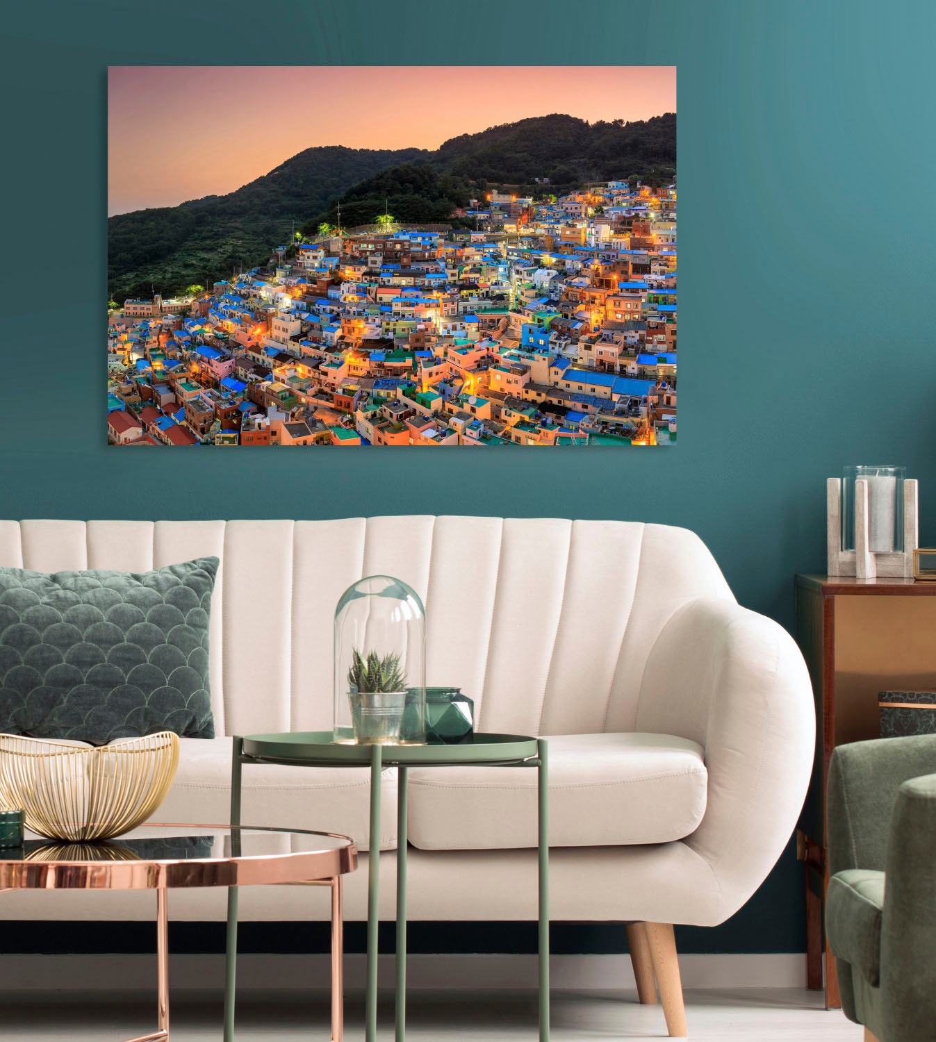 queence Acrylglasbild "Stadt", Skyline-Gebäude-Städte-Bäume, Fine Art-Print günstig online kaufen