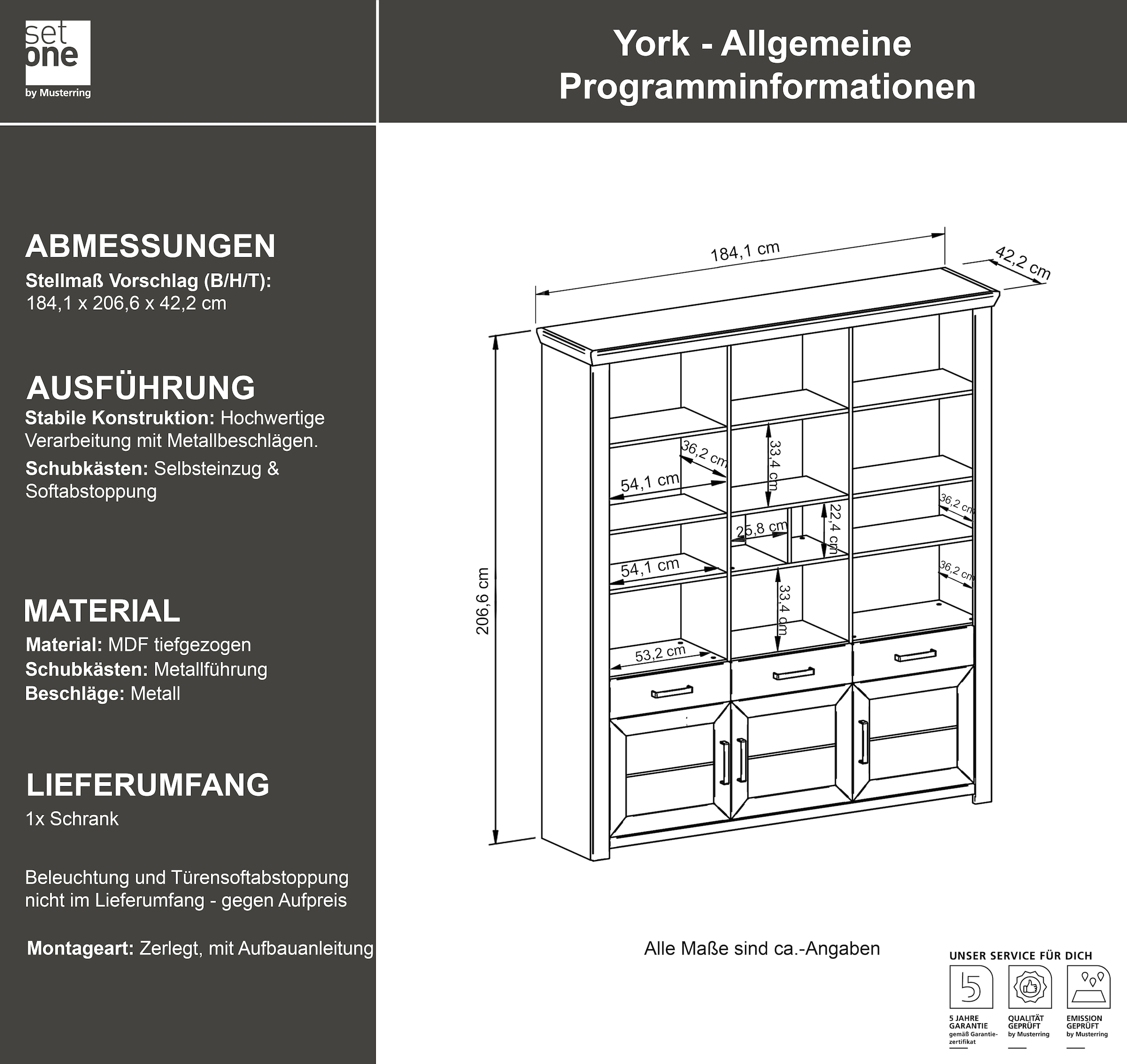 set one by Musterring Aktenregal »York«, offenes Design, wahlweise mit Beleuchtung, 3 Farben, Breite 184 cm