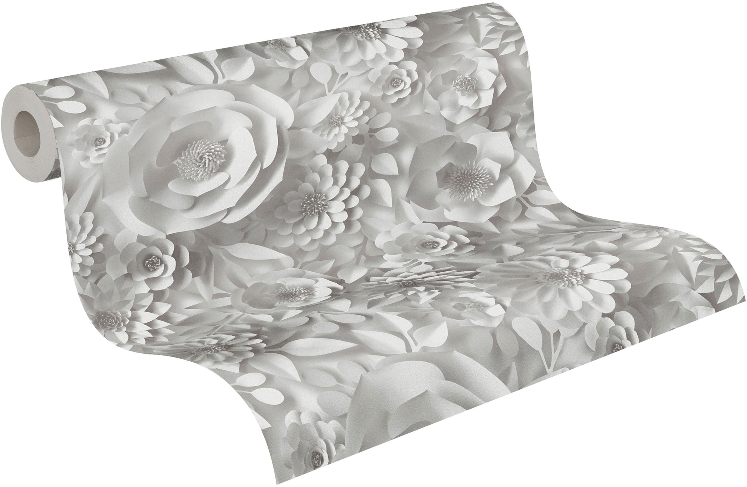 A.S. Création Vliestapete »PintWalls Blumen 3D Optik«, matt-gemustert-neutral, Blumenwand Tapeten Wohnzimmer Schlafzimmer Küche modern Flur Design