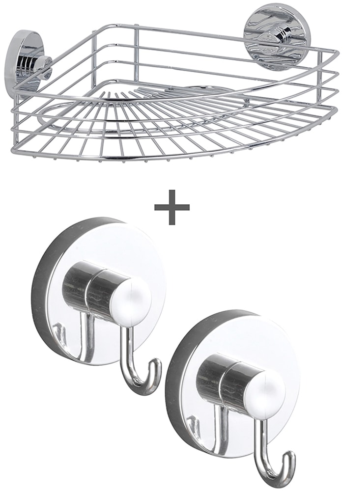 WENKO Eckregal "Vacuum-Loc Modell Bari" 3 tlg. fürs Badezimmer mit 2 Haken, günstig online kaufen