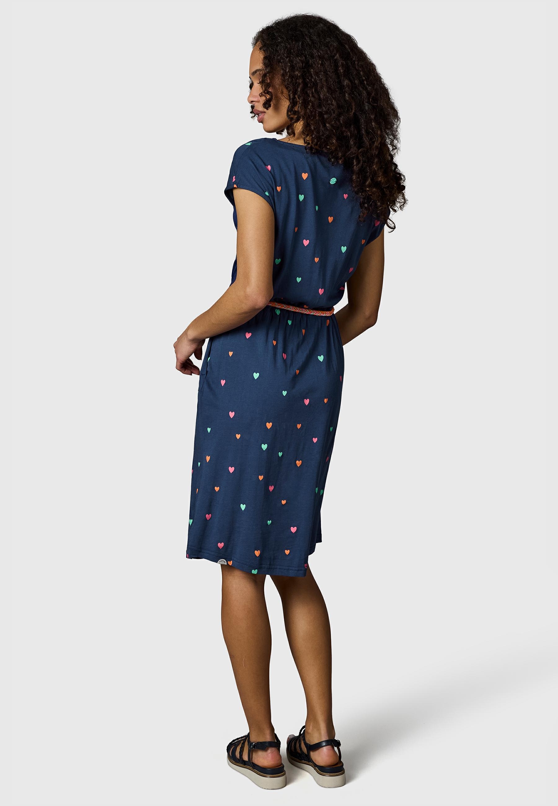 Ragwear Shirtkleid »Lilithe Hearts YOUMODO« Eingrifftaschen Sommerkleid mit Herzchen-Print und Flechtgürtel