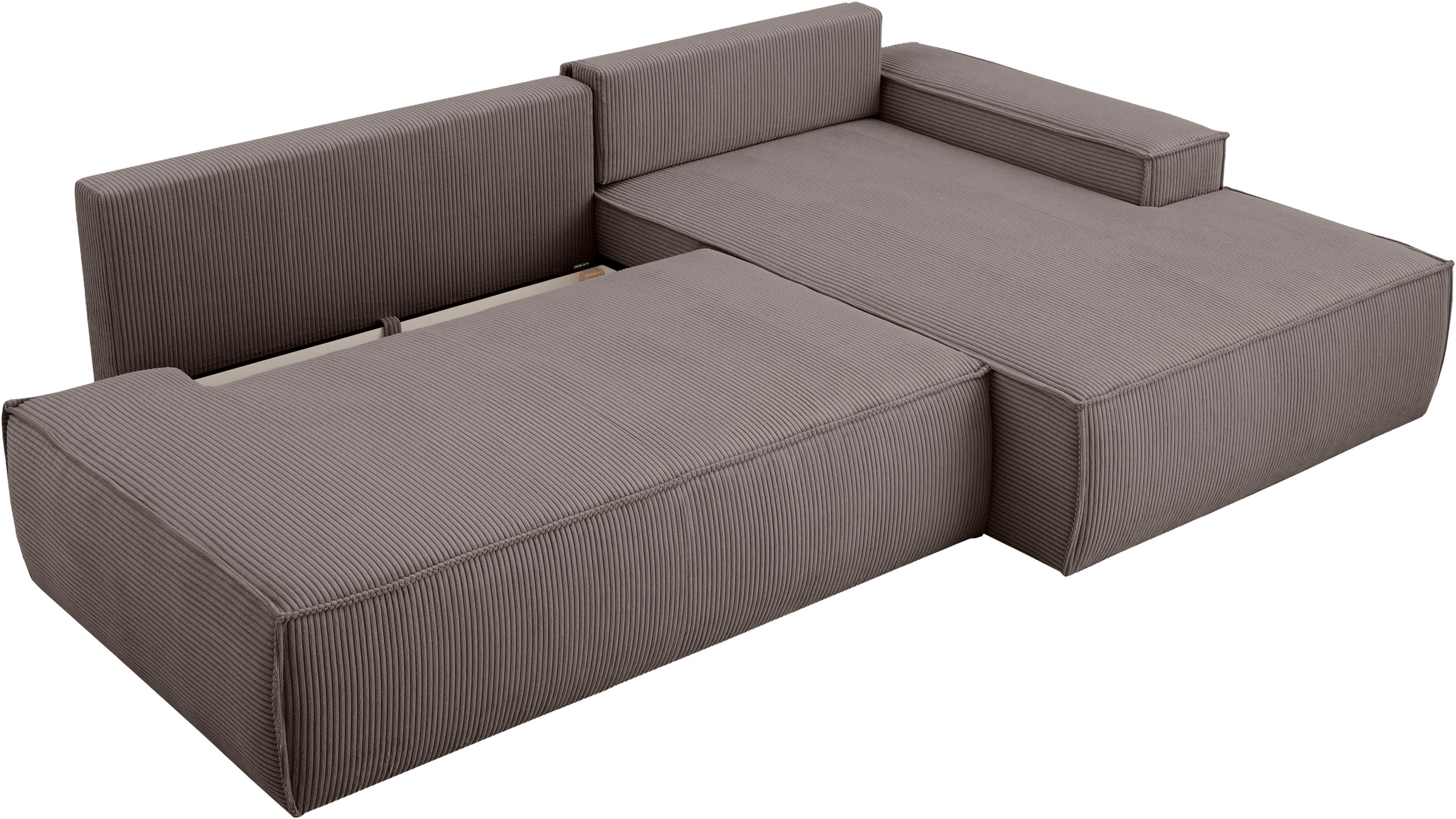 Home affaire Ecksofa »SHERWOOD, Schlafsofa in L-Form offen (275cm), Cord, Leinenoptik«, Schlaffunktion und Bettkasten, Kedernaht, hoher Sitz- & Liegekomfort