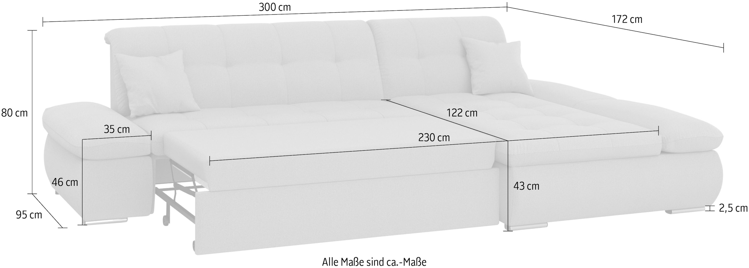 DOMO collection Ecksofa »Moric, L-Form, XXL-Sofa - Breite 300cm«, wahlweise mit Bettfunktion und Armteilverstellung, gelb-schlamm